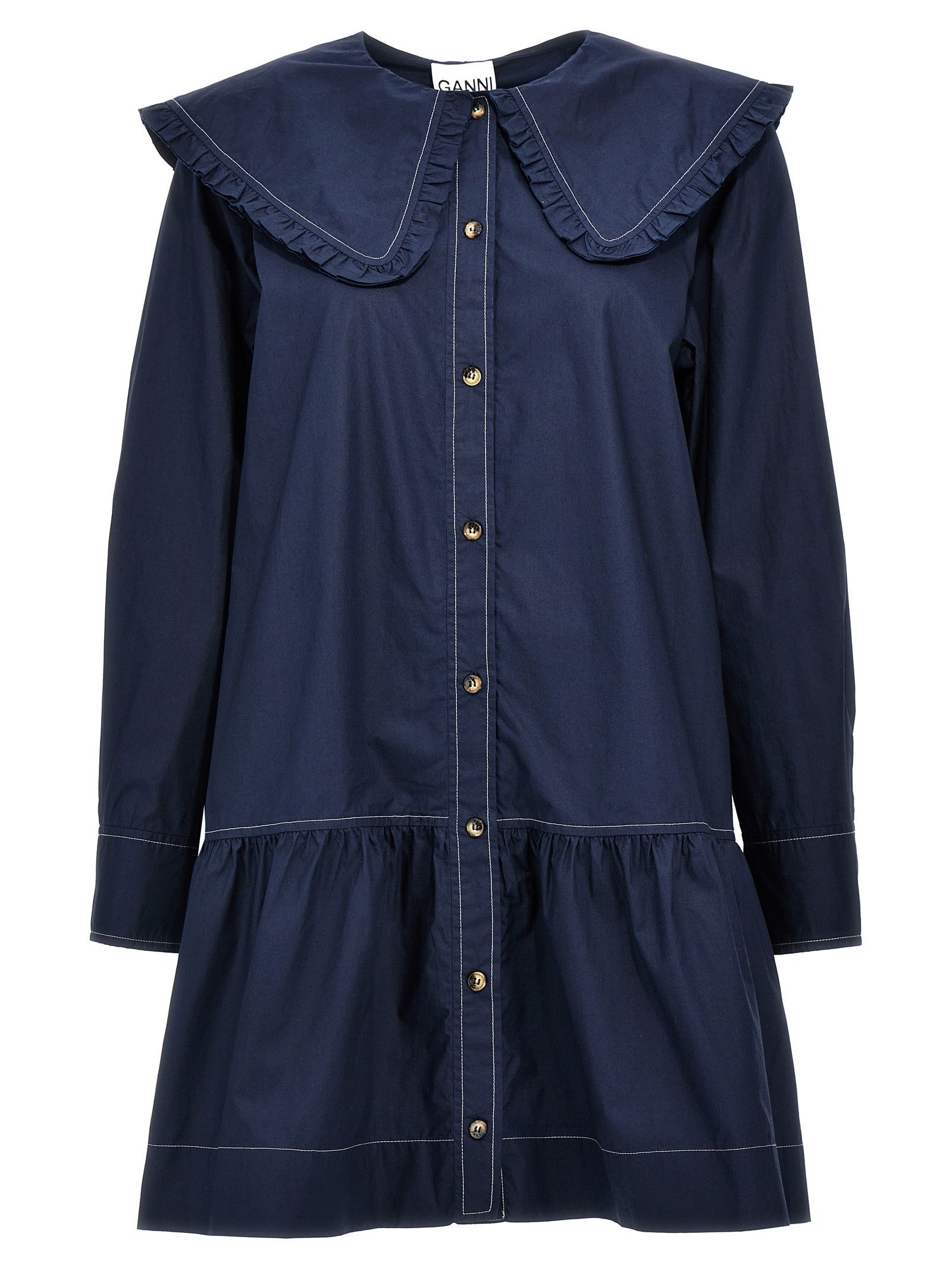 Ganni Wide Collar Mini Dress Size XS / US 0-2 / IT 36-38 - 1 Thumbnail