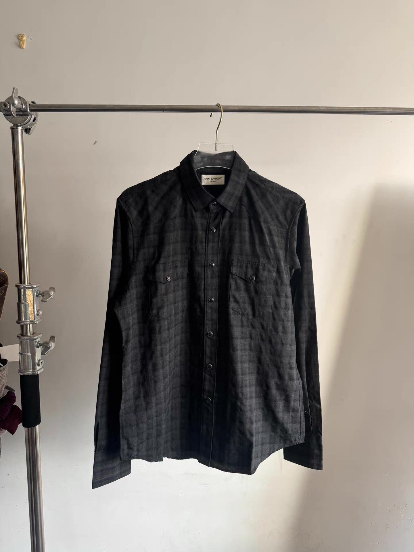 Saint Laurent Paris Saint Laurent SLP Black Plaid Shirt (Hedi Era) Q17 Size US L / EU 52-54 / 3 - 1 Thumbnail