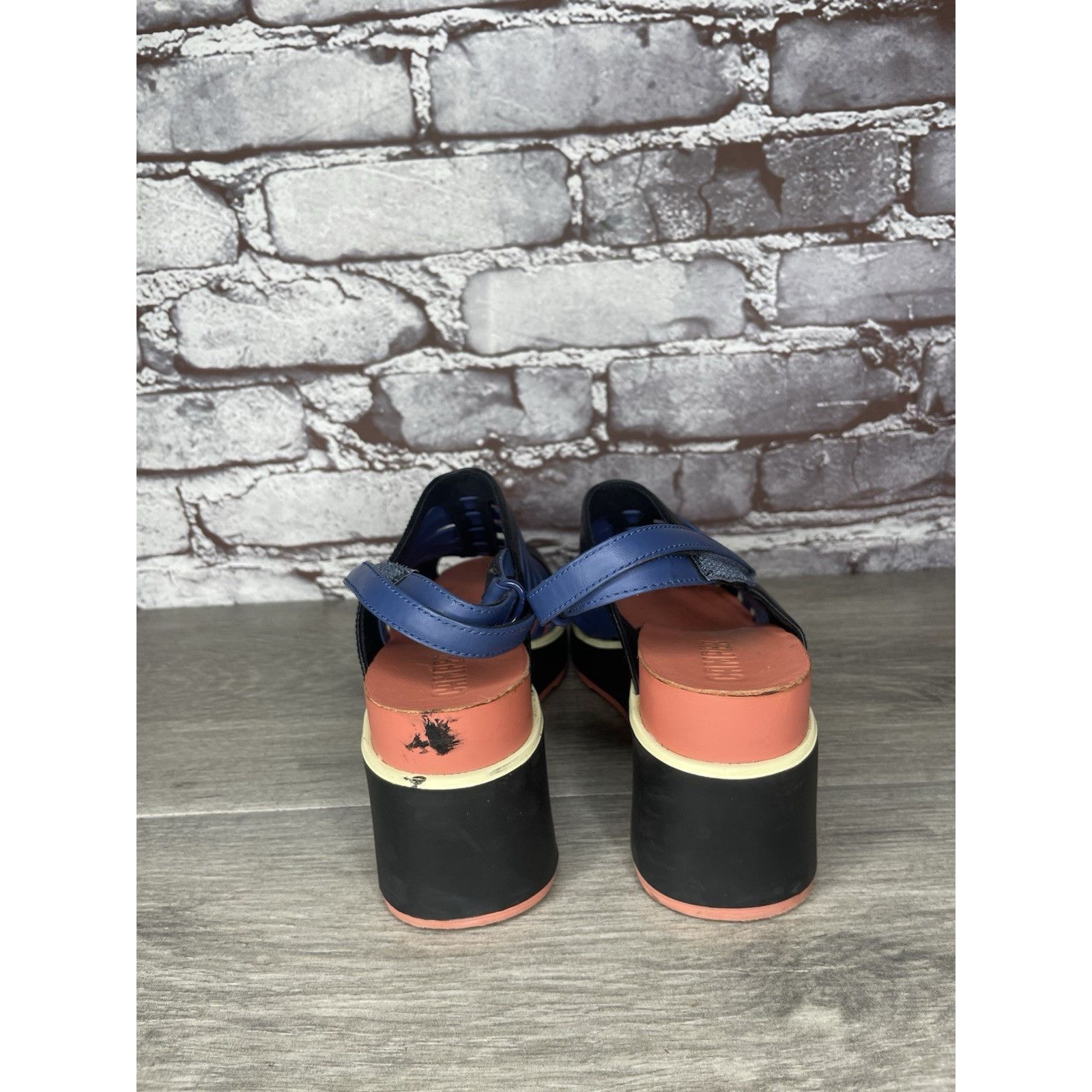 Camper Camper Tropic Black Blue Leather Ankle Strap Wedge Sandals W Size US 5.5 / IT 35.5 - 4 Thumbnail