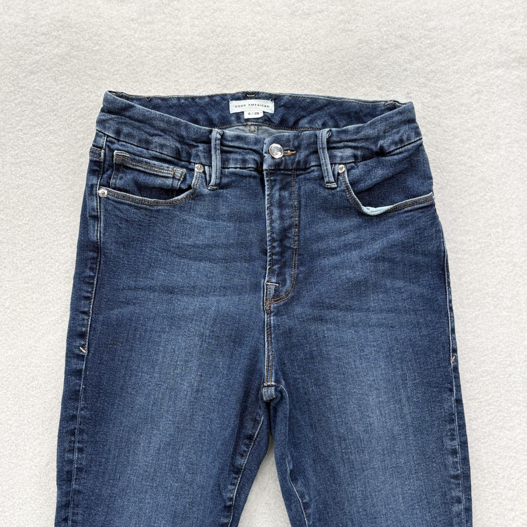Good American Good American Jeans Womens 8 Skinny Blue Medium Wash High Rise Denim Stretch 5-Pocket Zipper Button Size 30" / US 8 / IT 44 - 2 Thumbnail
