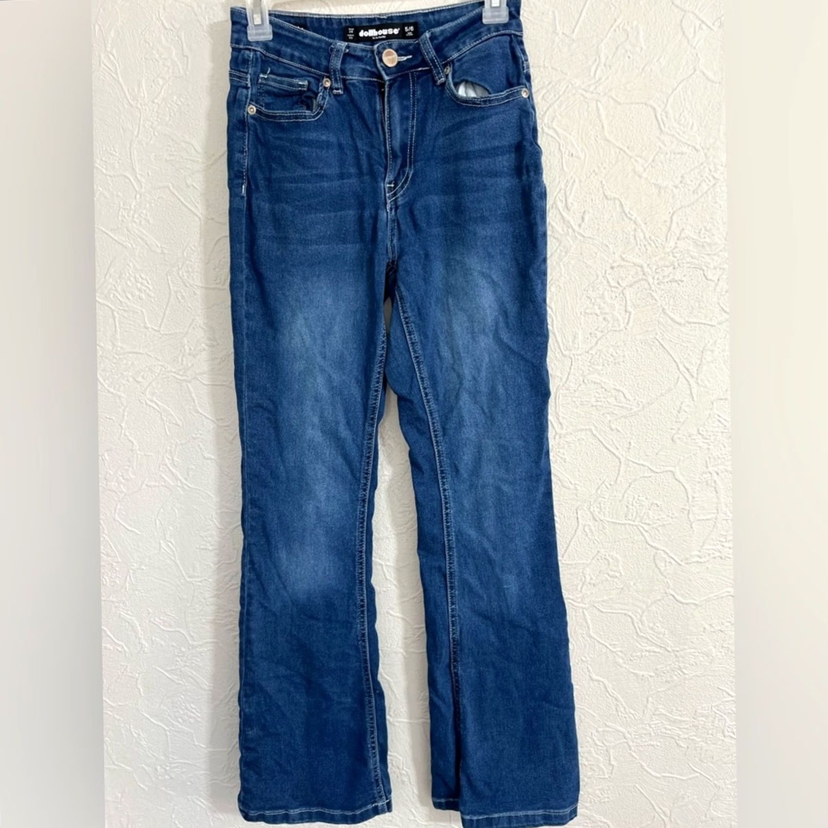 Vintage Dollhouse Jeans Straight 6 Regular Blue Dark Wash SZ 5/6 Stretch Women's Boys Girls Mens? Size 28" / US 6 / IT 42 - 3 Thumbnail