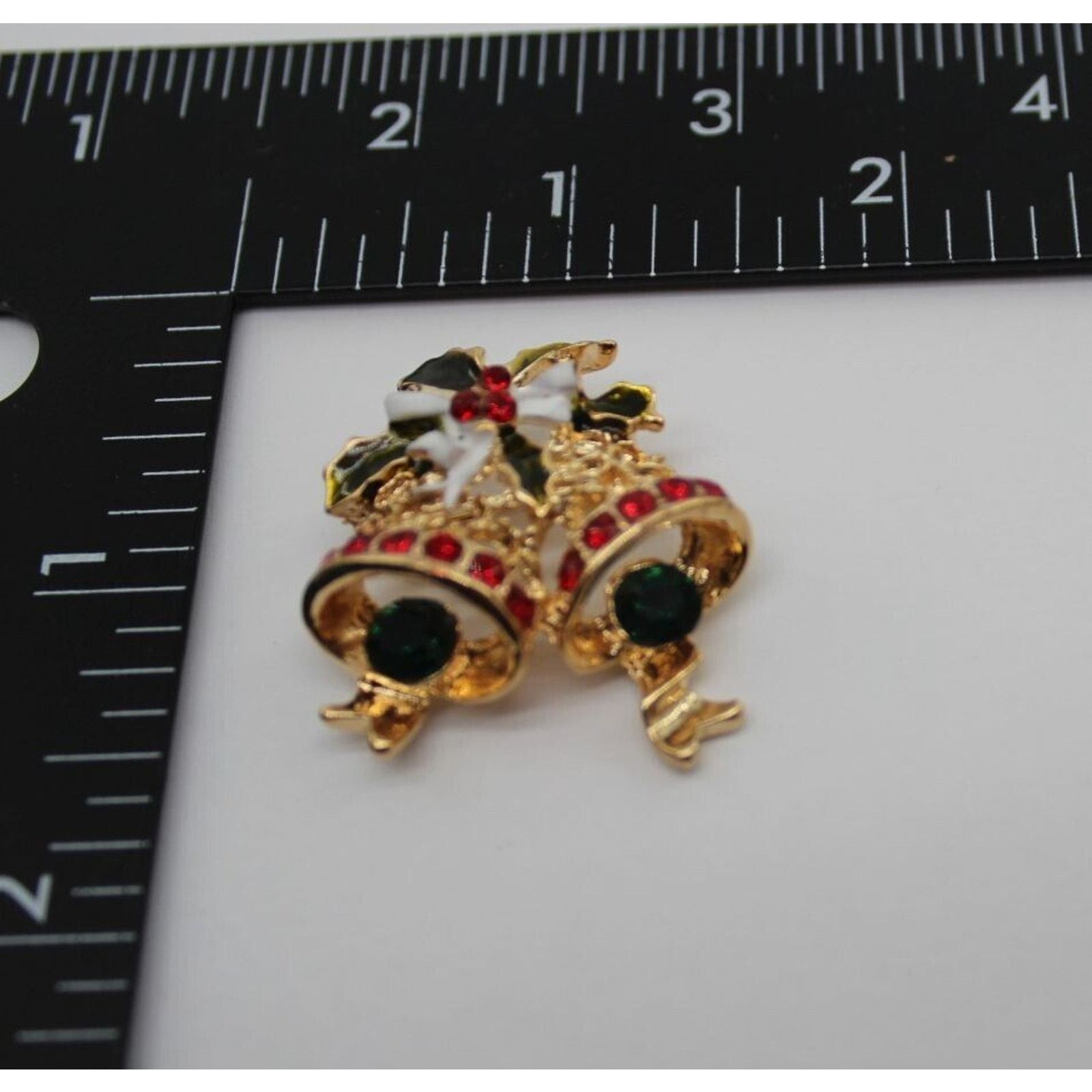 Other Cute Christmas Bells Brooch • Red Green White • Rhinestones Size ONE SIZE - 2 Thumbnail