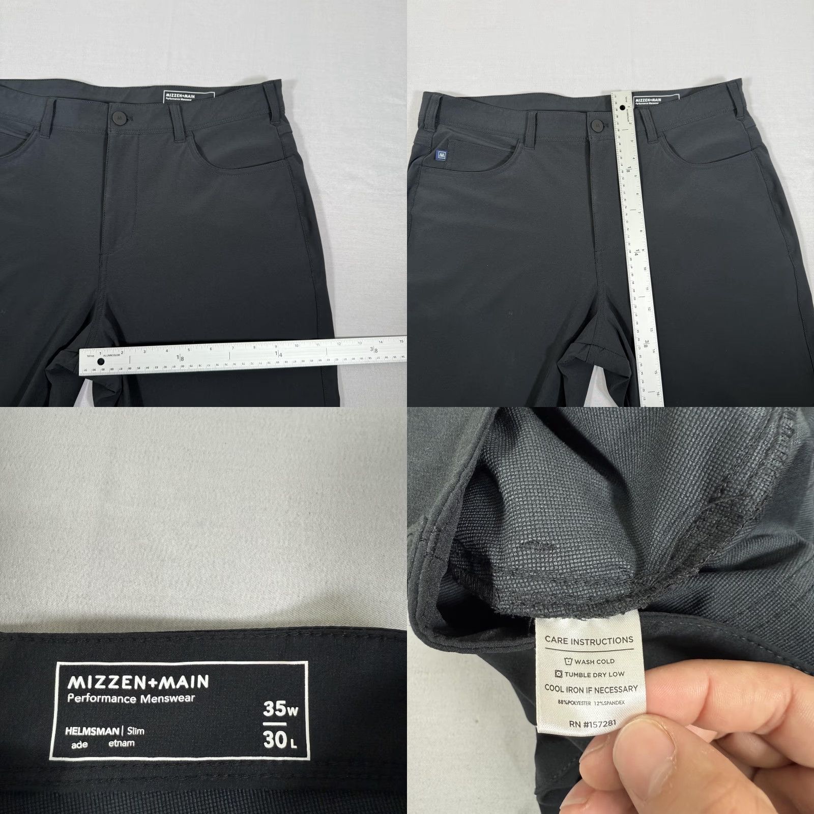 Mizzen+Main Mizzen Main Pants Mens 35x28 Charcoal Helmsman Slim 5 Pocket Performance Golf Size US 35 - 8 Thumbnail