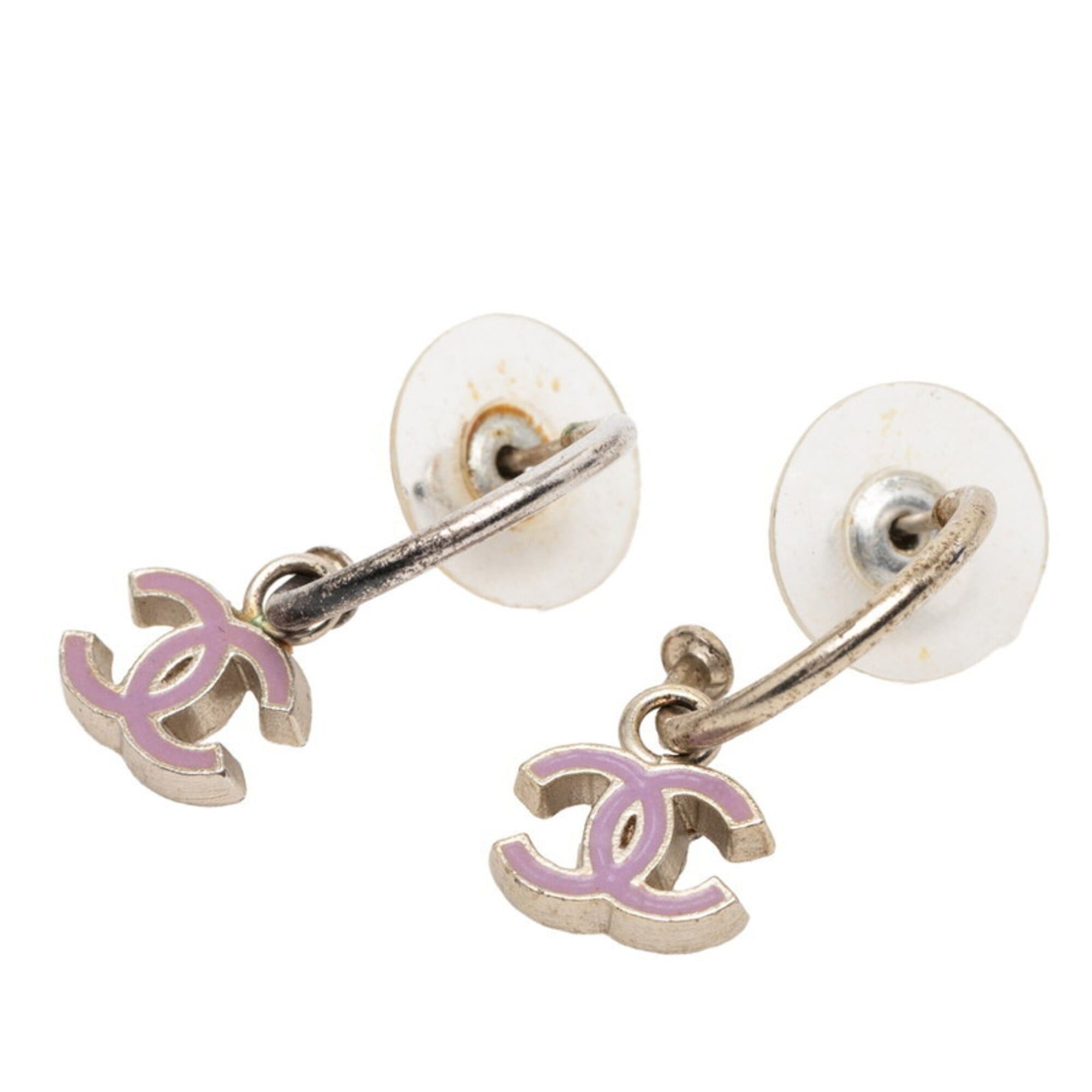 Chanel Chanel Coco Mark Earrings, Silver and Pink Metal, Women's CHANEL Size ONE SIZE - 1 Thumbnail