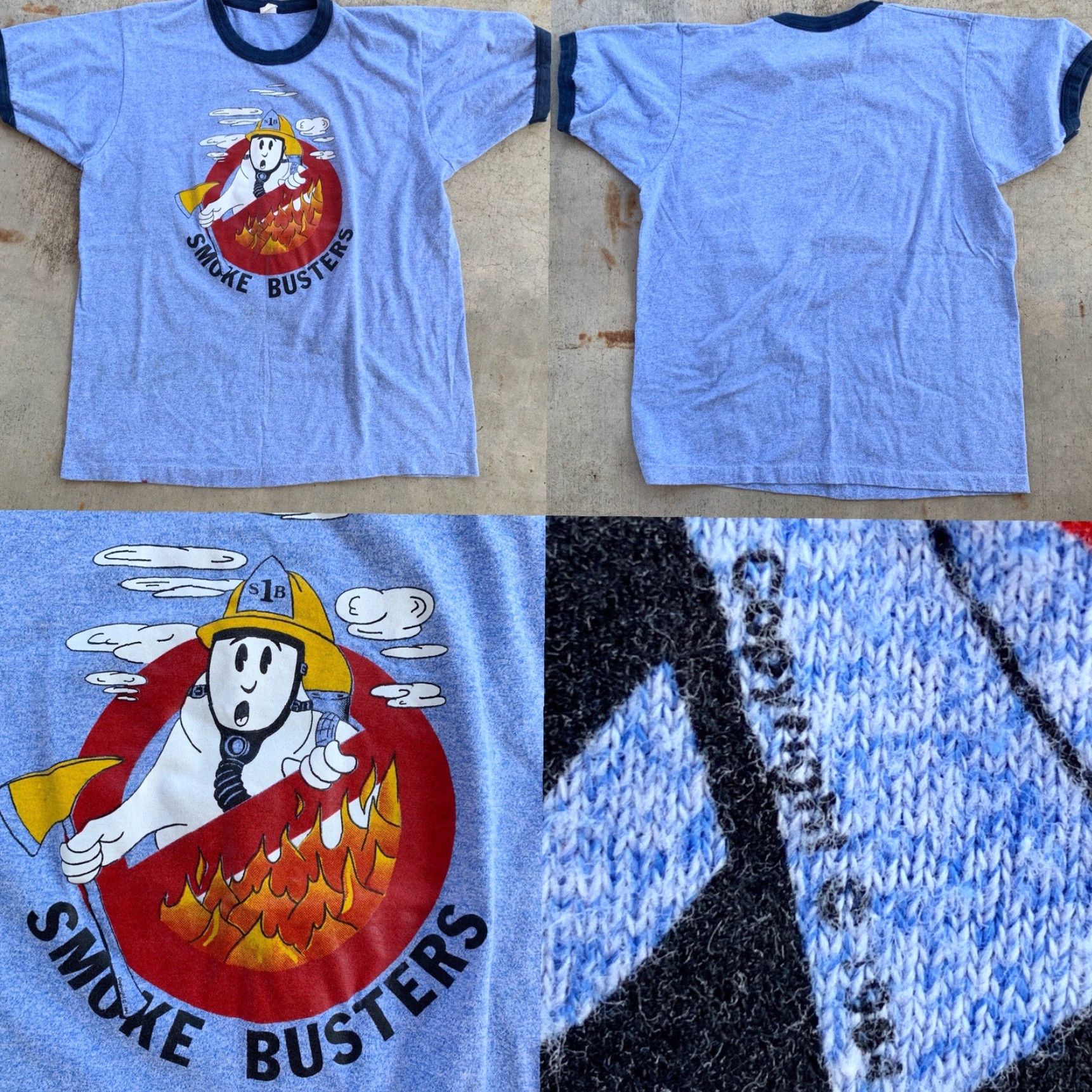 Vintage VINTAGE Smoke Busters Ringer Tee 80s T Shirt Ghost In Fire Fighter Hat Fireman M Blue Men Graphic Tee 1980s Size US M / EU 48-50 / 2 - 3 Thumbnail