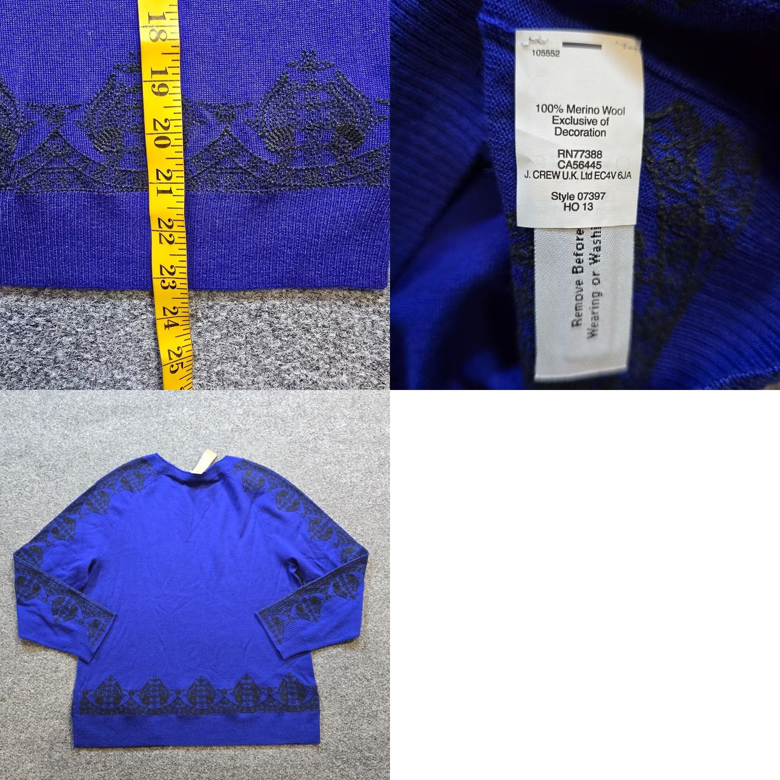J.Crew J.CREW Sweater Womens S Blue Merino Wool Embroidered Round Neck Stretch Casual Capsule Pullover Size S / US 4 / IT 40 - 8 Thumbnail