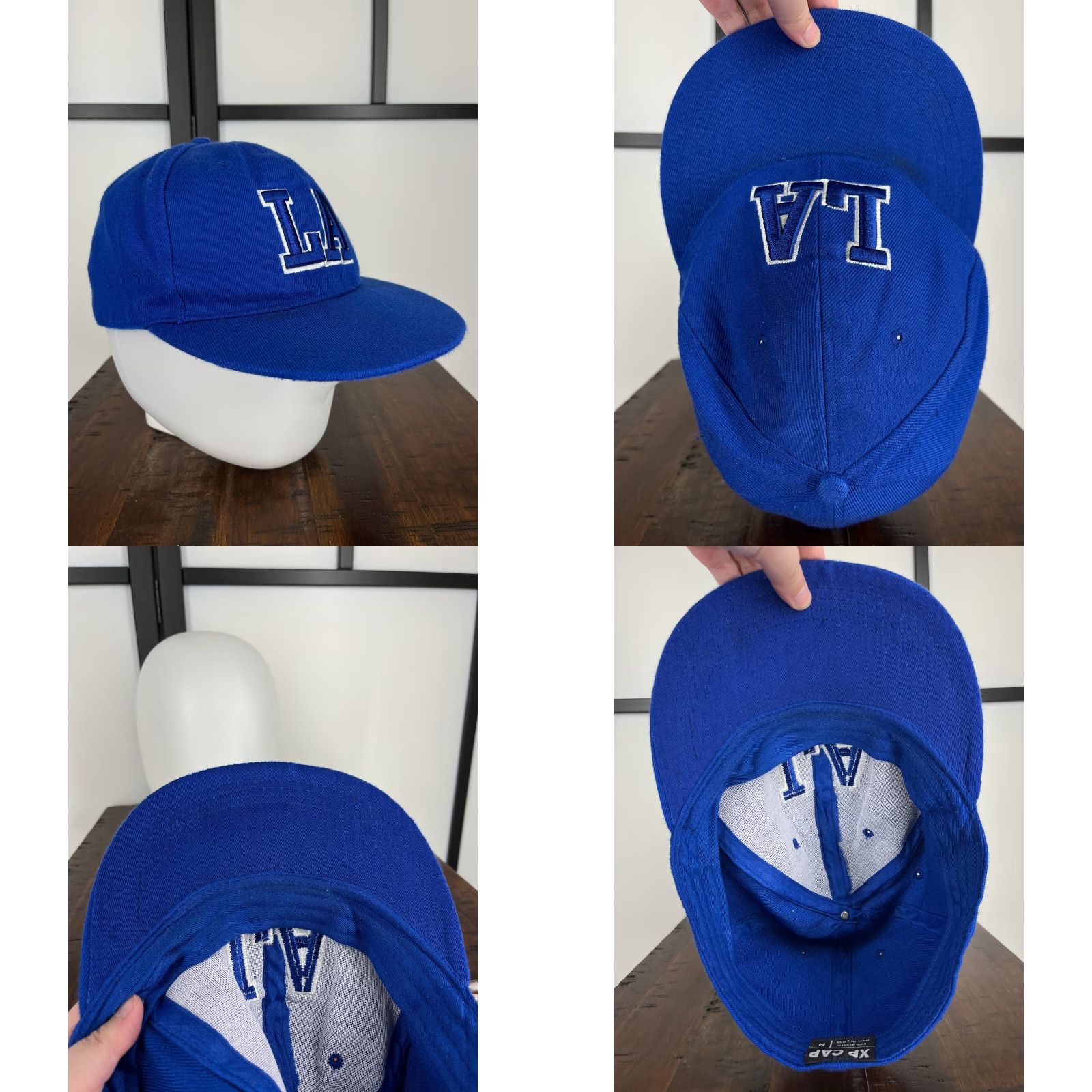 Vintage XP Cap Hat Fitted Adult Medium Blue LA Letters 100% Acrylic Twill Embroidered Cap Mens Style Baseball Cap Varsity LA 90s Theme Size ONE SIZE - 8 Thumbnail
