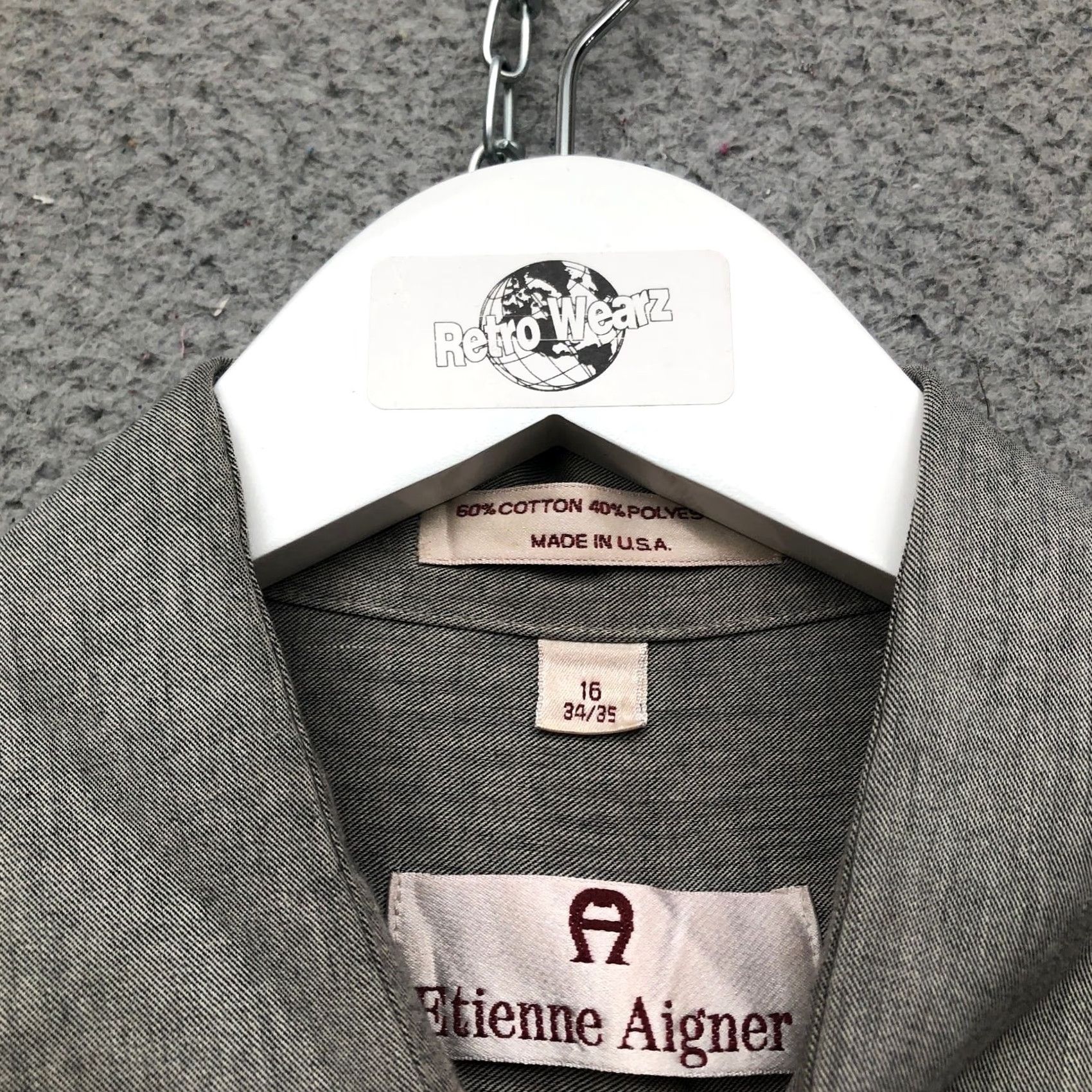 Etienne Aigner VINTAGE Etienne Aigner Button Up Shirt Mens Size 16 34-35 L Pocket Gray Button-Down Long Sleeve Collared Casual Travel All Seasons Size US L / EU 52-54 / 3 - 4 Thumbnail