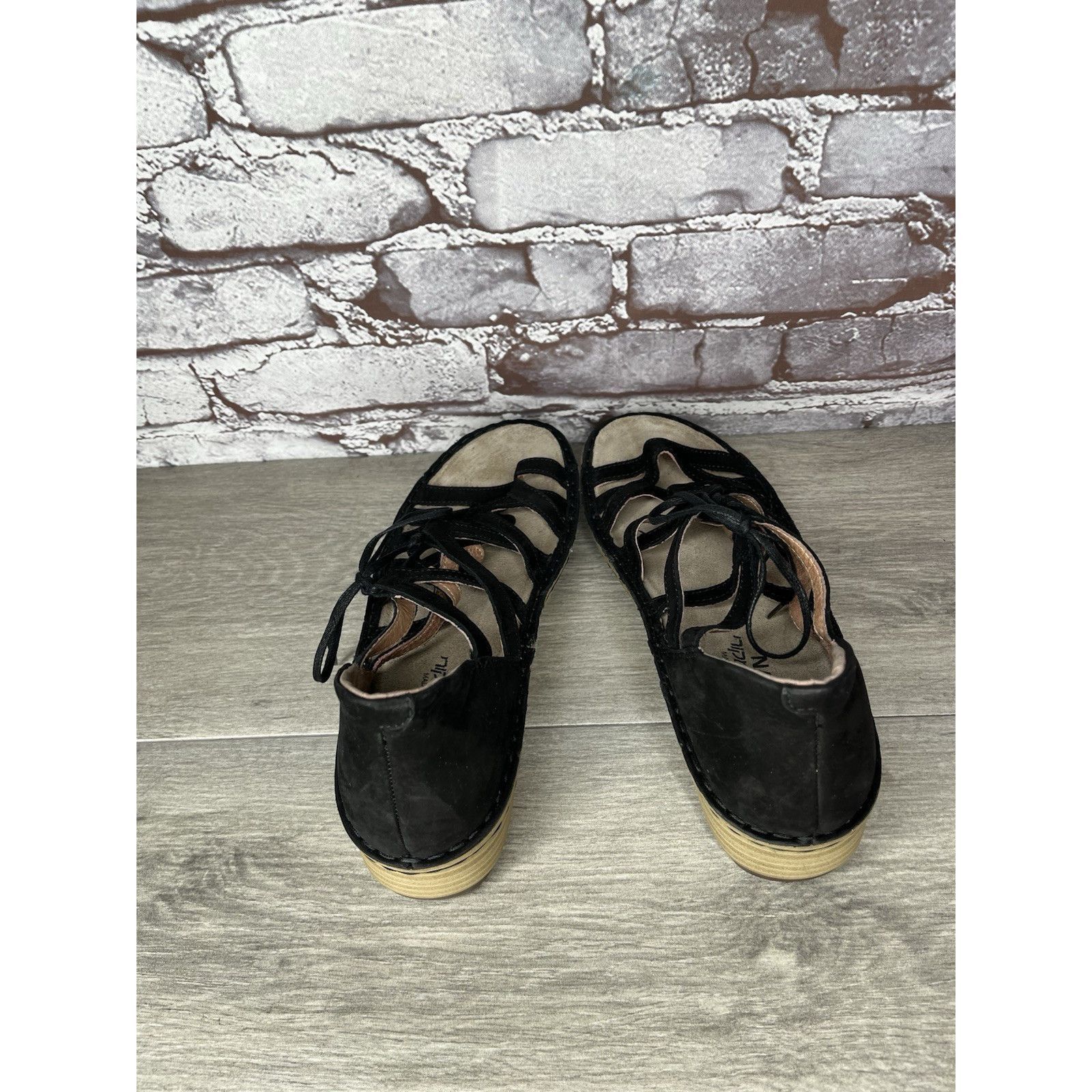 Nat Nast Naot Black Suede Leather Lace Up Open Toe Wedge Sandals Wome Size US 8.5 / IT 38.5 - 12 Thumbnail