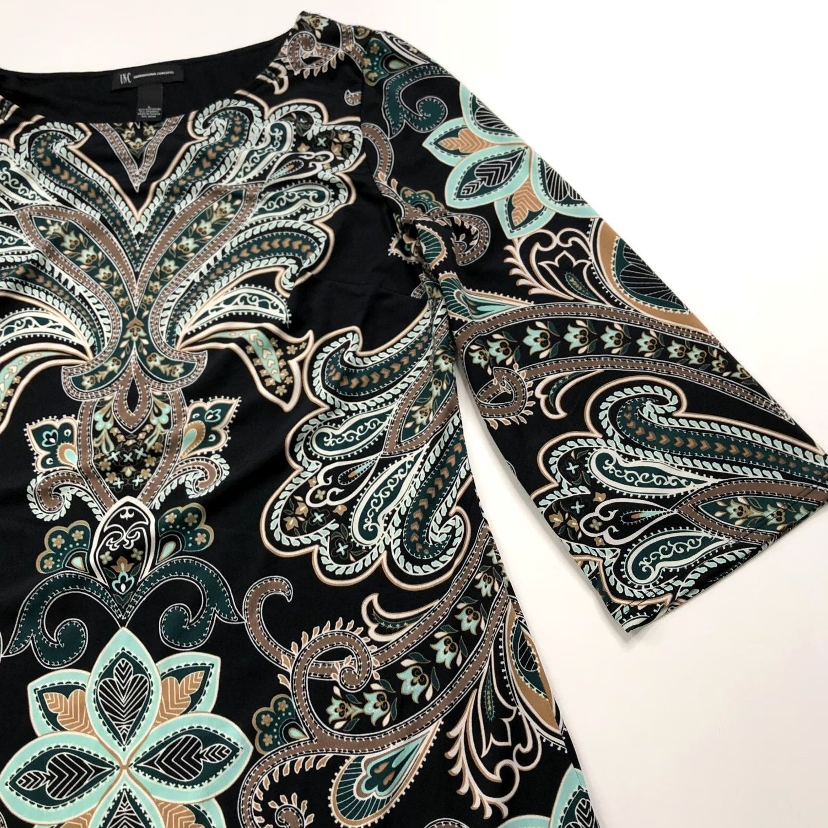 Vintage INC International Concepts Bohemian Tunic Dress Black Paisley Large MINT Size L / US 10 / IT 46 - 2 Thumbnail