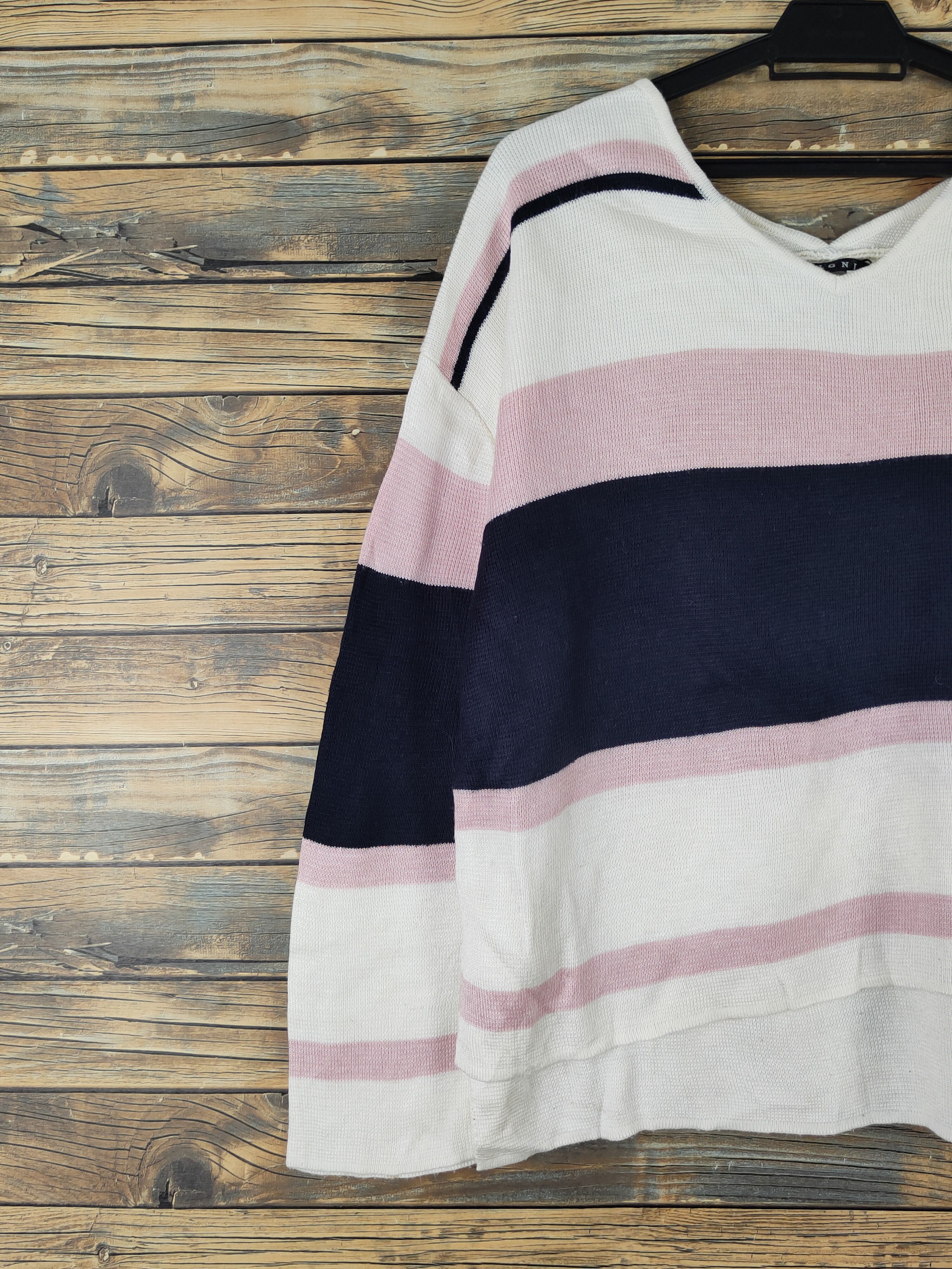 Japanese Brand Ingni Pink Ivory Stripe Knitwear Long Sleeve T-shirts #W2024 Size M / US 6-8 / IT 42-44 - 3 Thumbnail