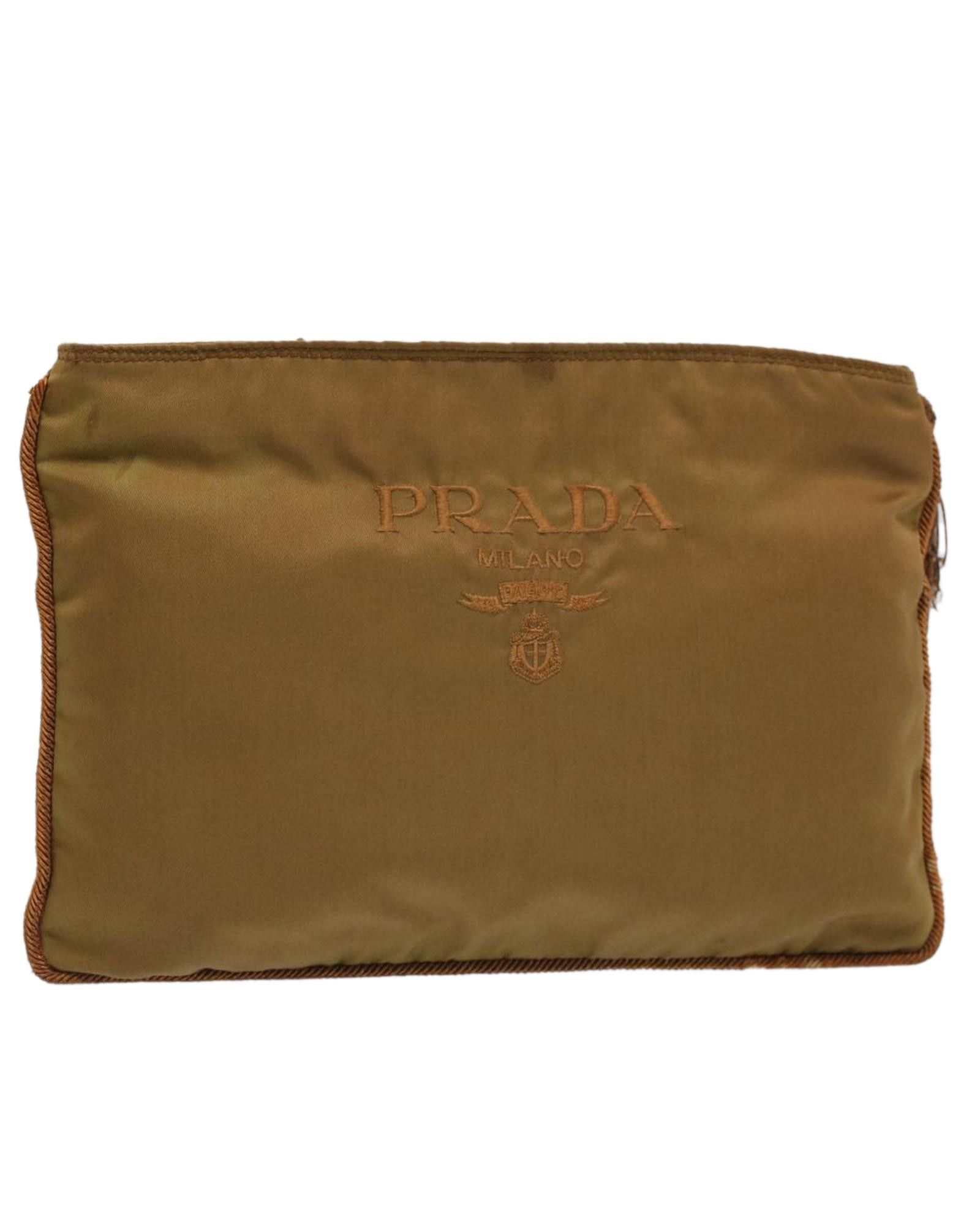 image of Classic Khaki Nylon Pouch By Prada, Women's