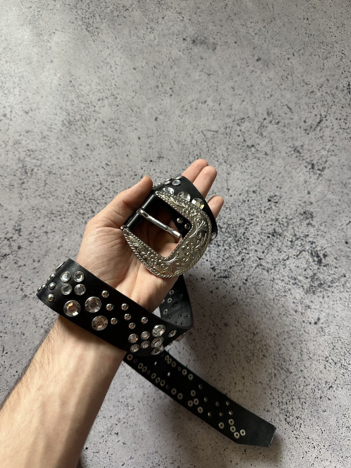 Vintage Vintage Leather Belt Rhinestone Avant Garde Y2K Opium Size ONE SIZE - 2 Thumbnail