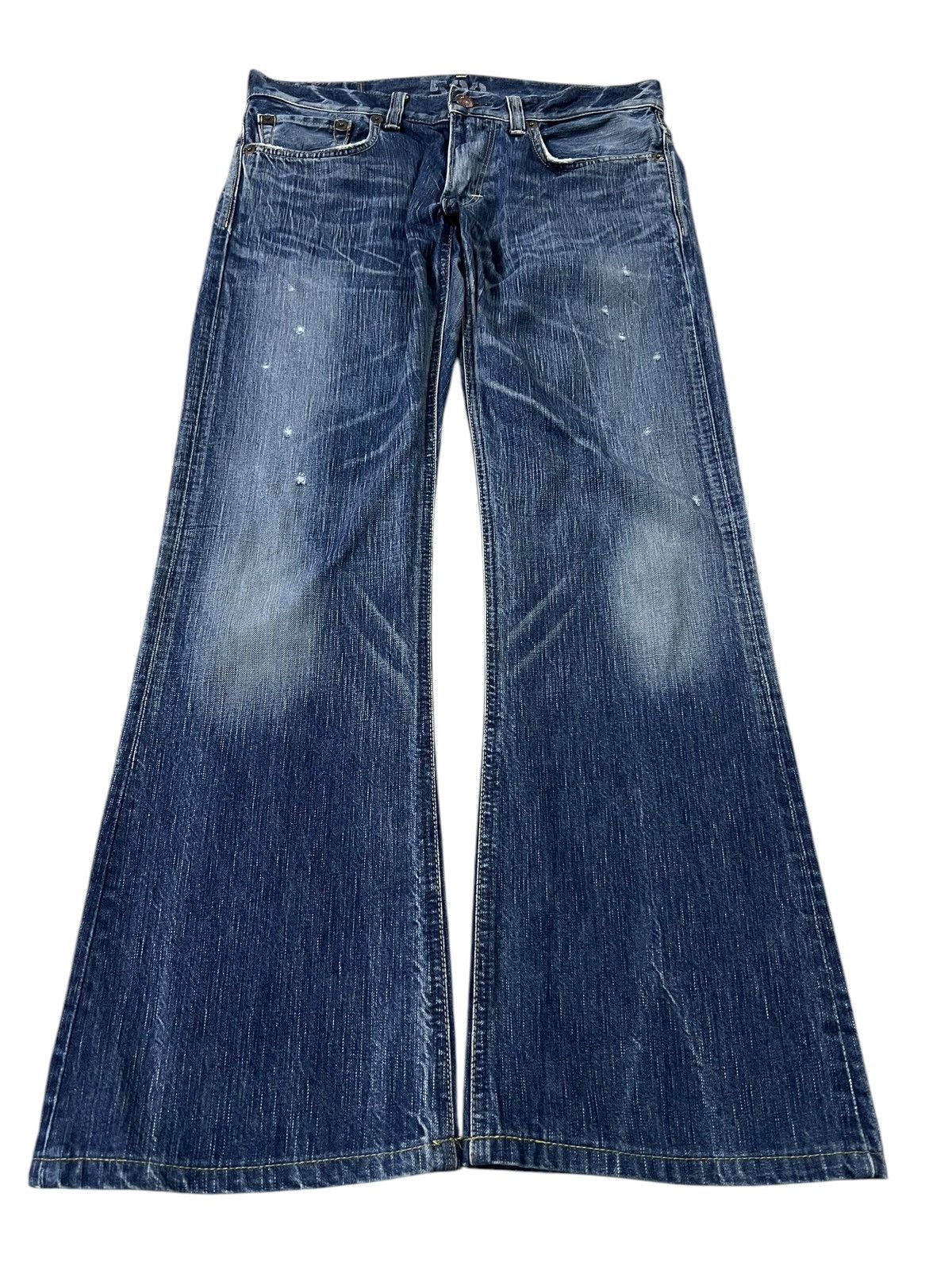 Edwin × If Six Was Nine × Le Grande Bleu (L.G.B.) 💥FLARE💥VINTAGE EDWIN 503 BLUE TRIP DISTRESS FADED JEANS Size US 34 / EU 50 - 1 Thumbnail