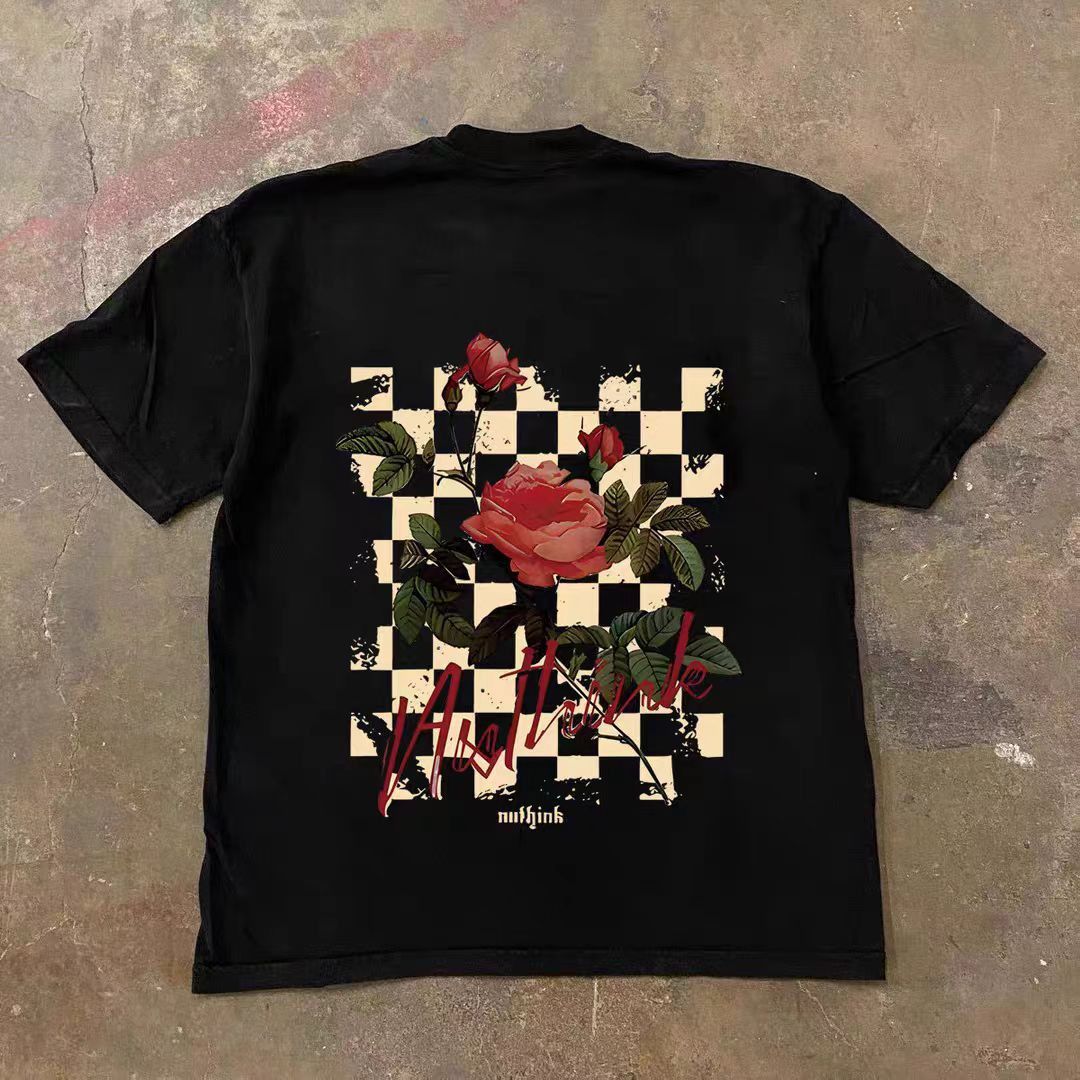 Vintage Street washed trendy rose pattern loose t-shirt Size US M / EU 48-50 / 2 - 1 Thumbnail