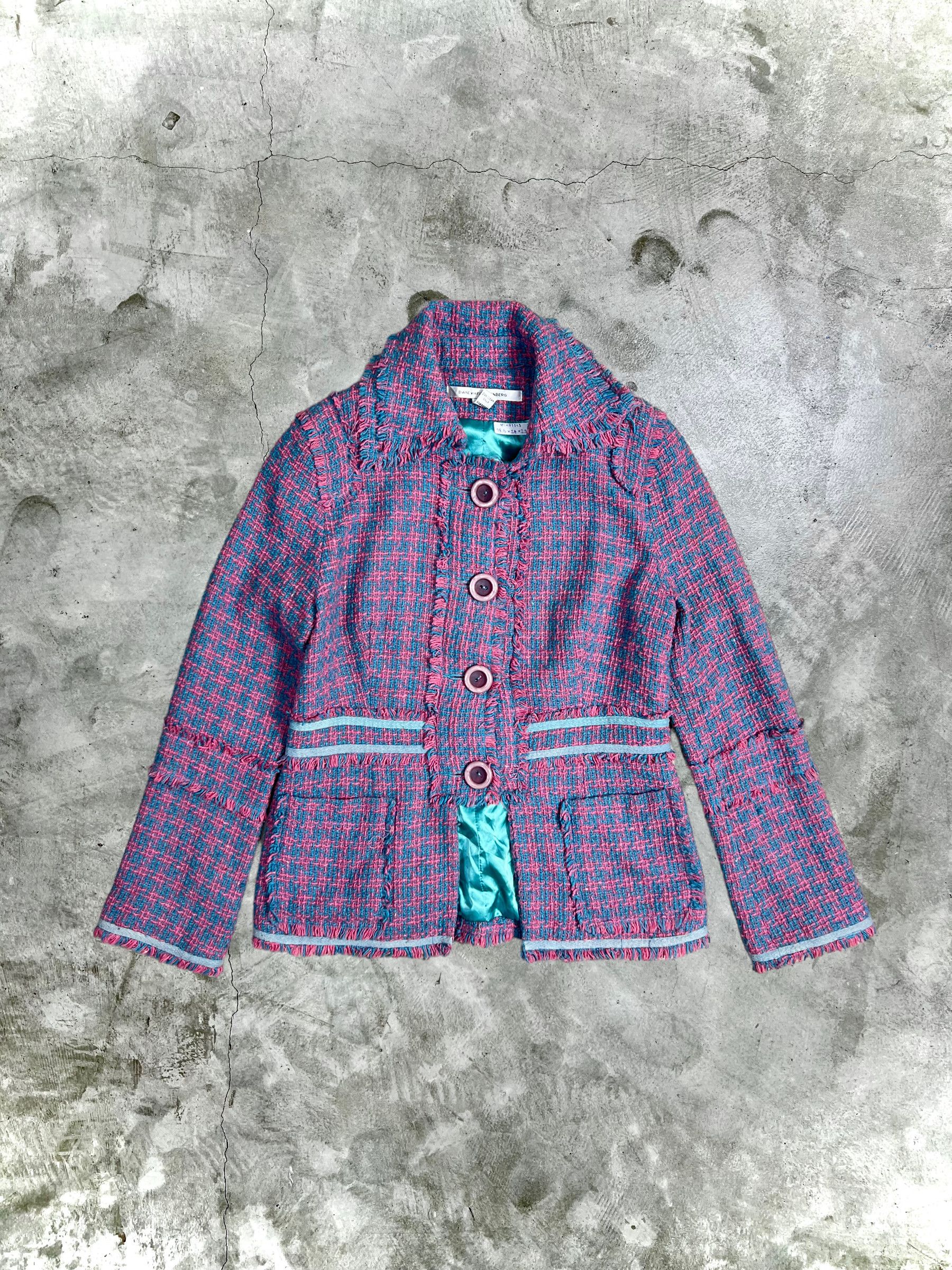 image of Diane Von Furstenberg Knit Blazer (4) Gtmpt218 in Blue/Pink, Women's (Size Small)