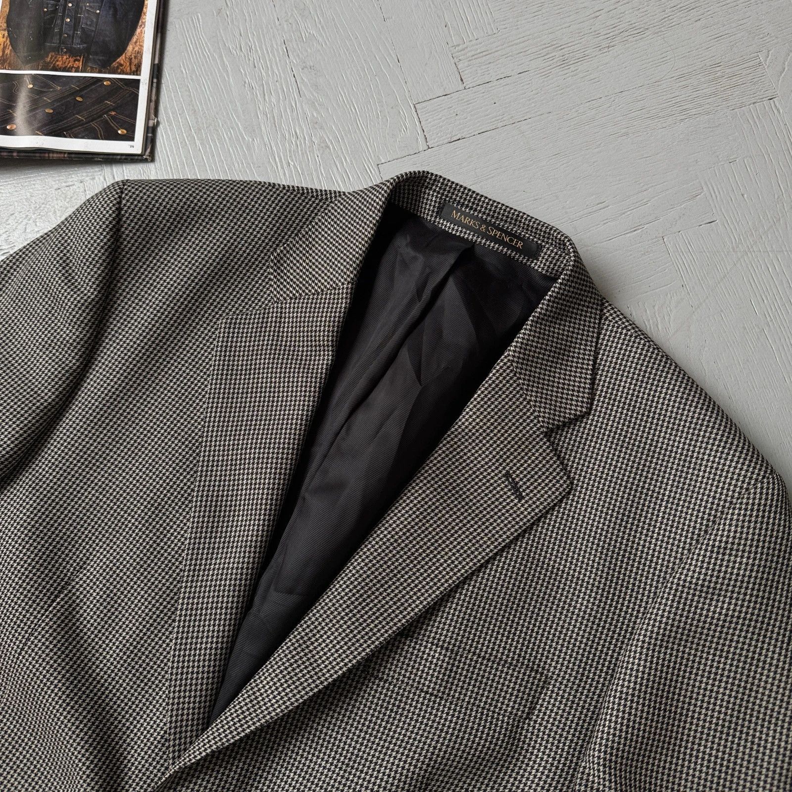 Marks & Spencer Vintage Wool Check Blazer Gray Classic Tailored Jacket Size US L / EU 52-54 / 3 - 4 Thumbnail