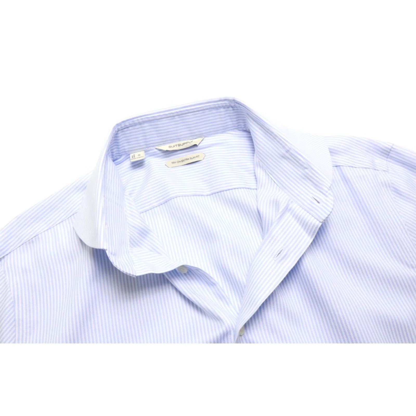 Suitsupply Suitsupply Pinstriped Dress Shirt Extra Slim Fit 43 / 17 Blue Men’s Long Sleeve Button-Up Formal Shirt Size 46R - 4 Thumbnail