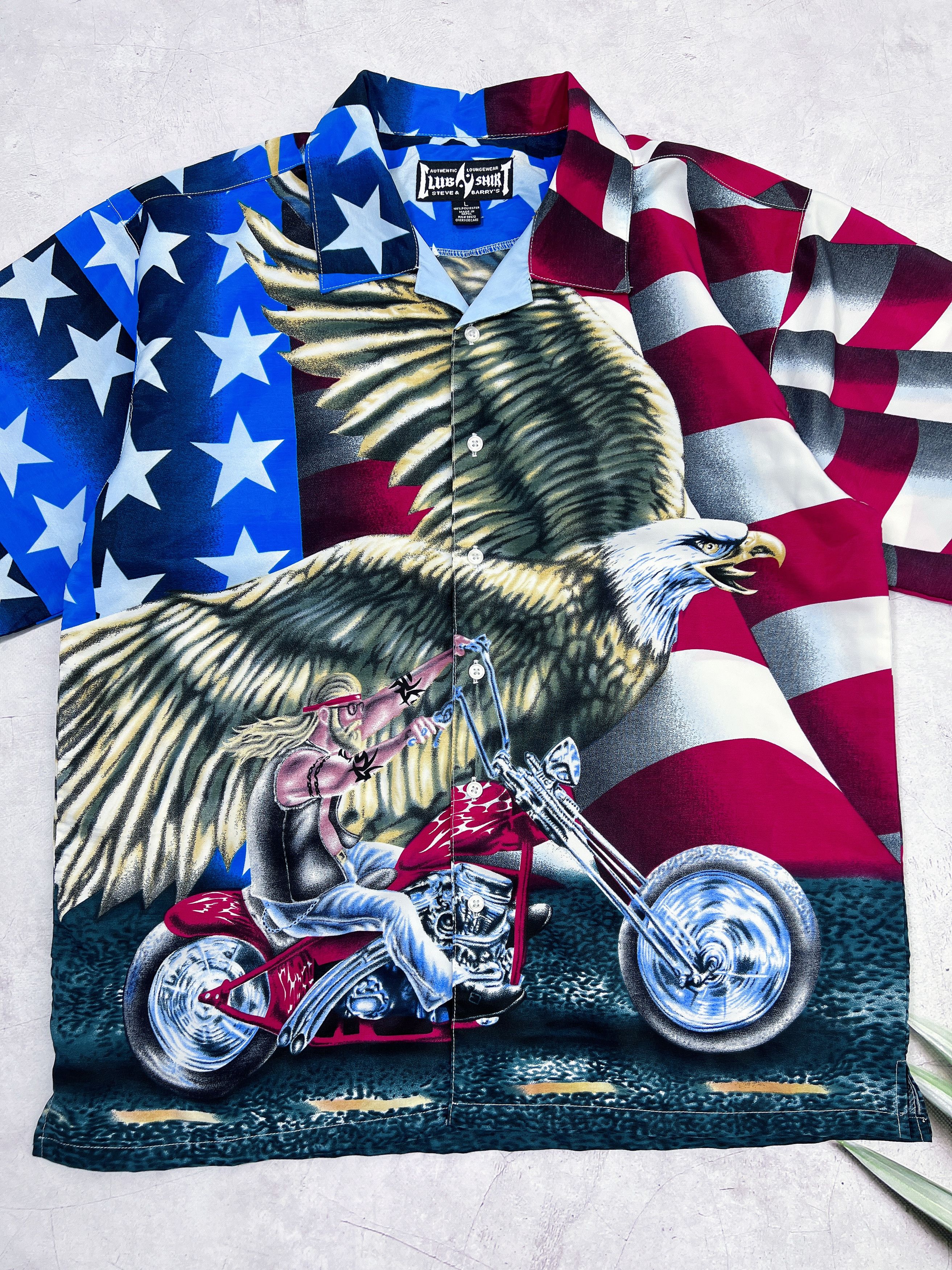 Steve And Barrys Steve and Barry's Club Shirt USA Flag & Motorcycle & Eagle Size US L / EU 52-54 / 3 - 8 Thumbnail