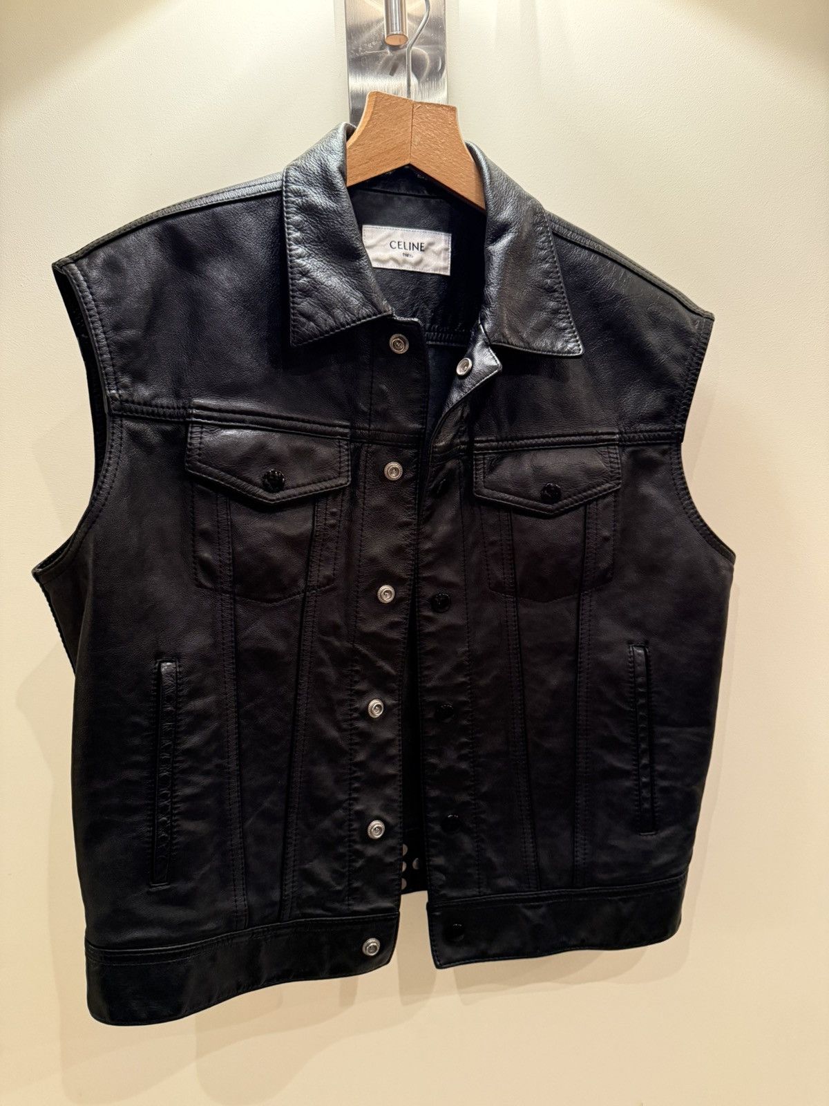 Celine × Hedi Slimane Celine Hedi Slimane 2021 1/1 Sample Leather Vest Size US M / EU 48-50 / 2 - 2 Thumbnail