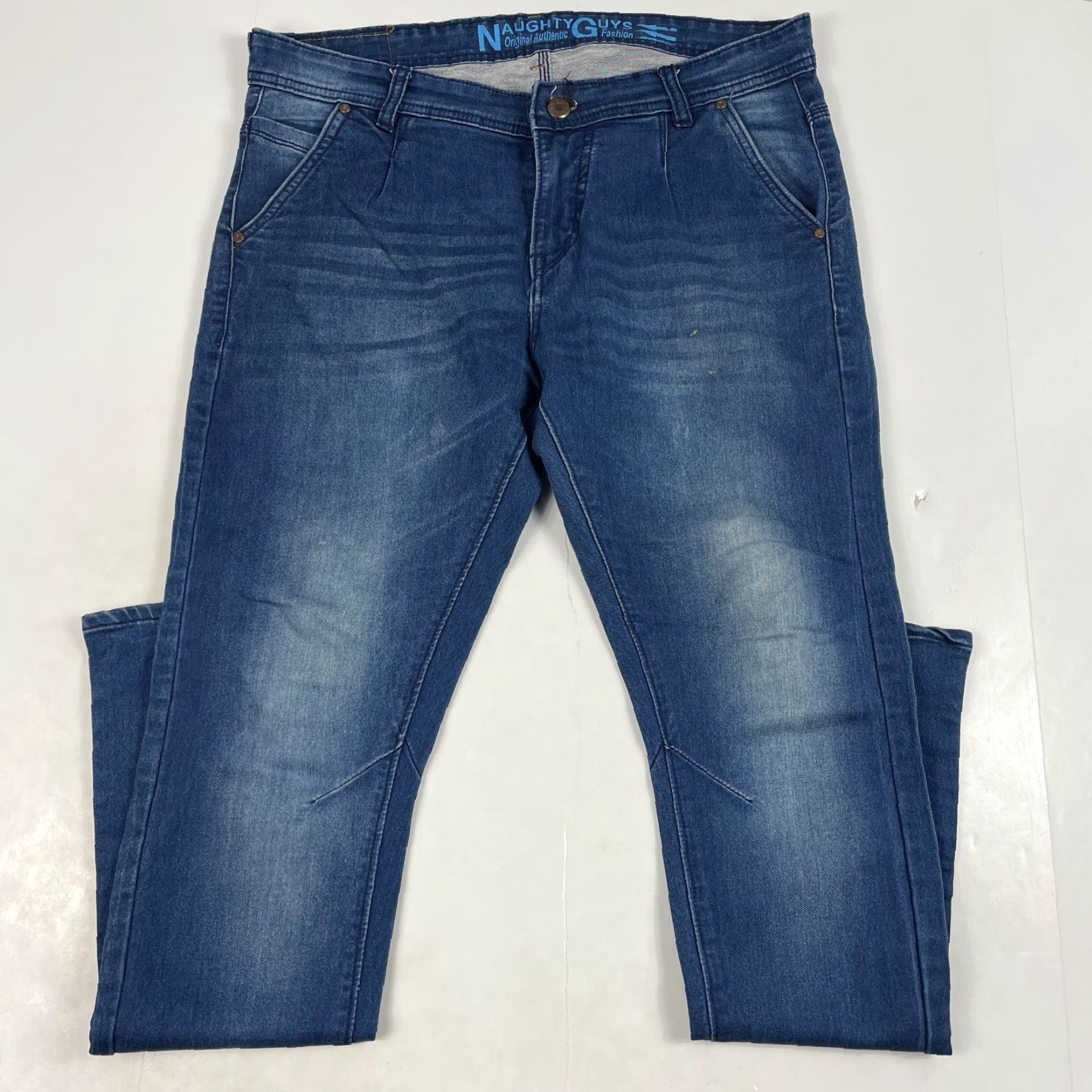 Denime Naughty Guys Jeans Mens 34 x 32 Blue Slim Tapered Medium Wash Denim Stretch Club Jeans Size US 34 / EU 50 - 2 Thumbnail