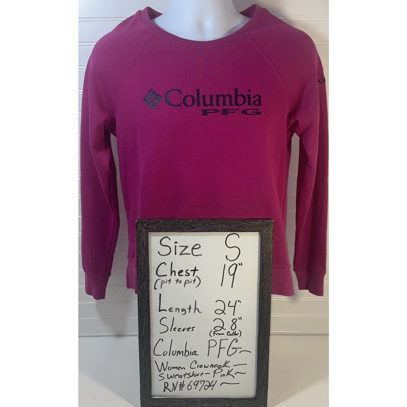 Spell Columbia PFG Sweatshirt Women Small Pink Crew Neck Logo Front Spell Out Navy Blue Front Logo Pullover Regular Fit Long Sleeve Activewear"} Size S / US 4 / IT 40 - 7 Thumbnail