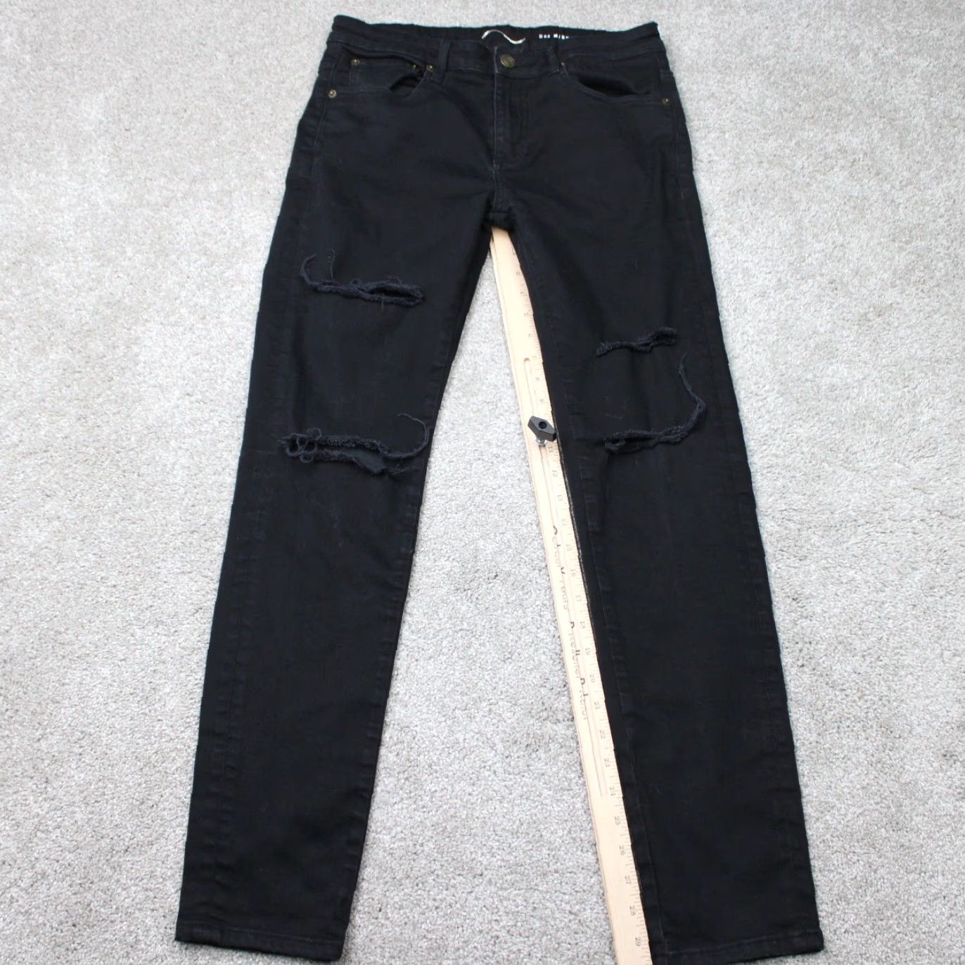 VINTAGE Saint Laurent Paris Jeans Mens 34x30 Black Distressed Denim 5-Pocket Regular Straight Mock?