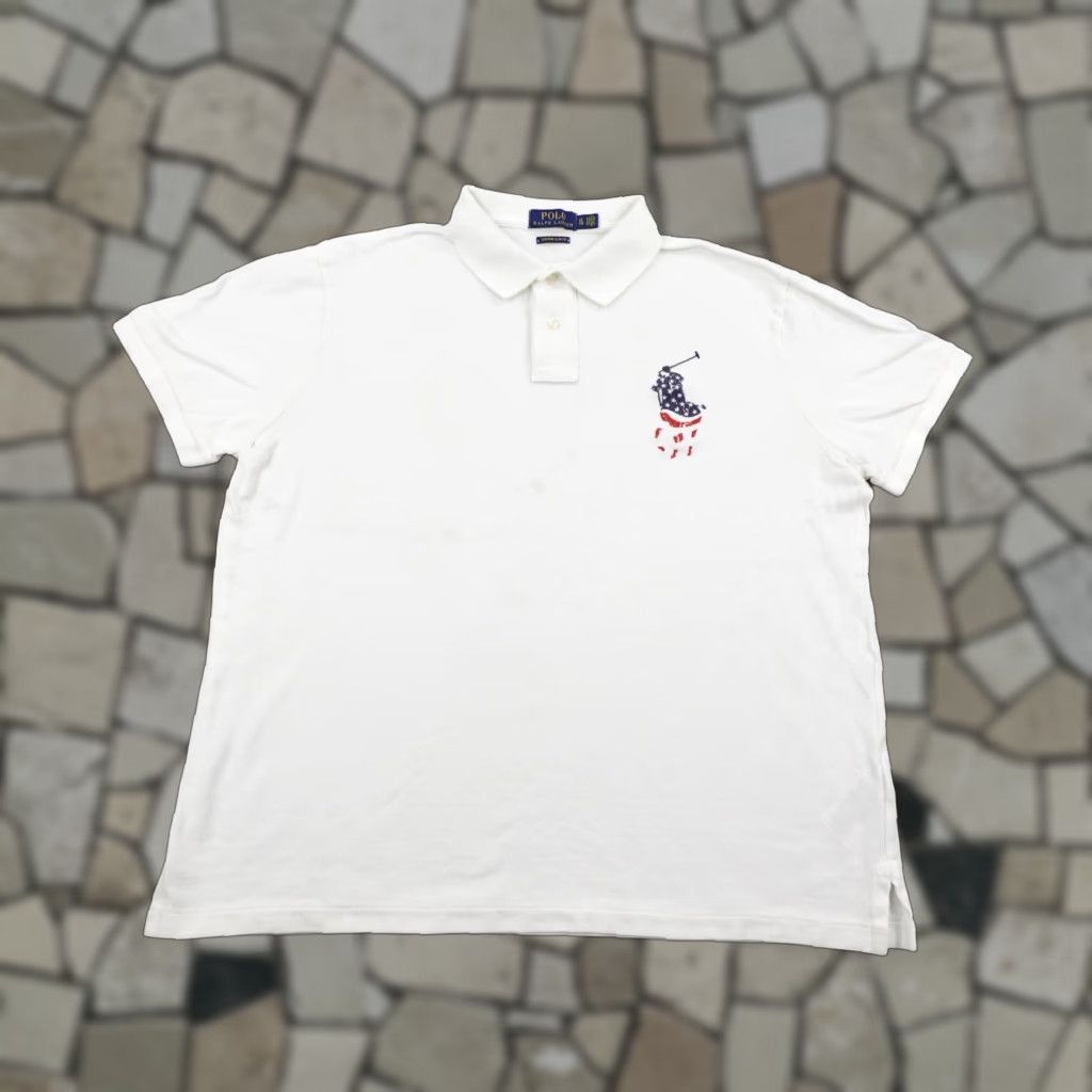 Polo Ralph Lauren VINTAGE Polo Ralph Lauren Polo Shirt Mens XL White Custom Slim Fit USA American Flag Big Pony Size US XL / EU 56 / 4 - 1 Thumbnail