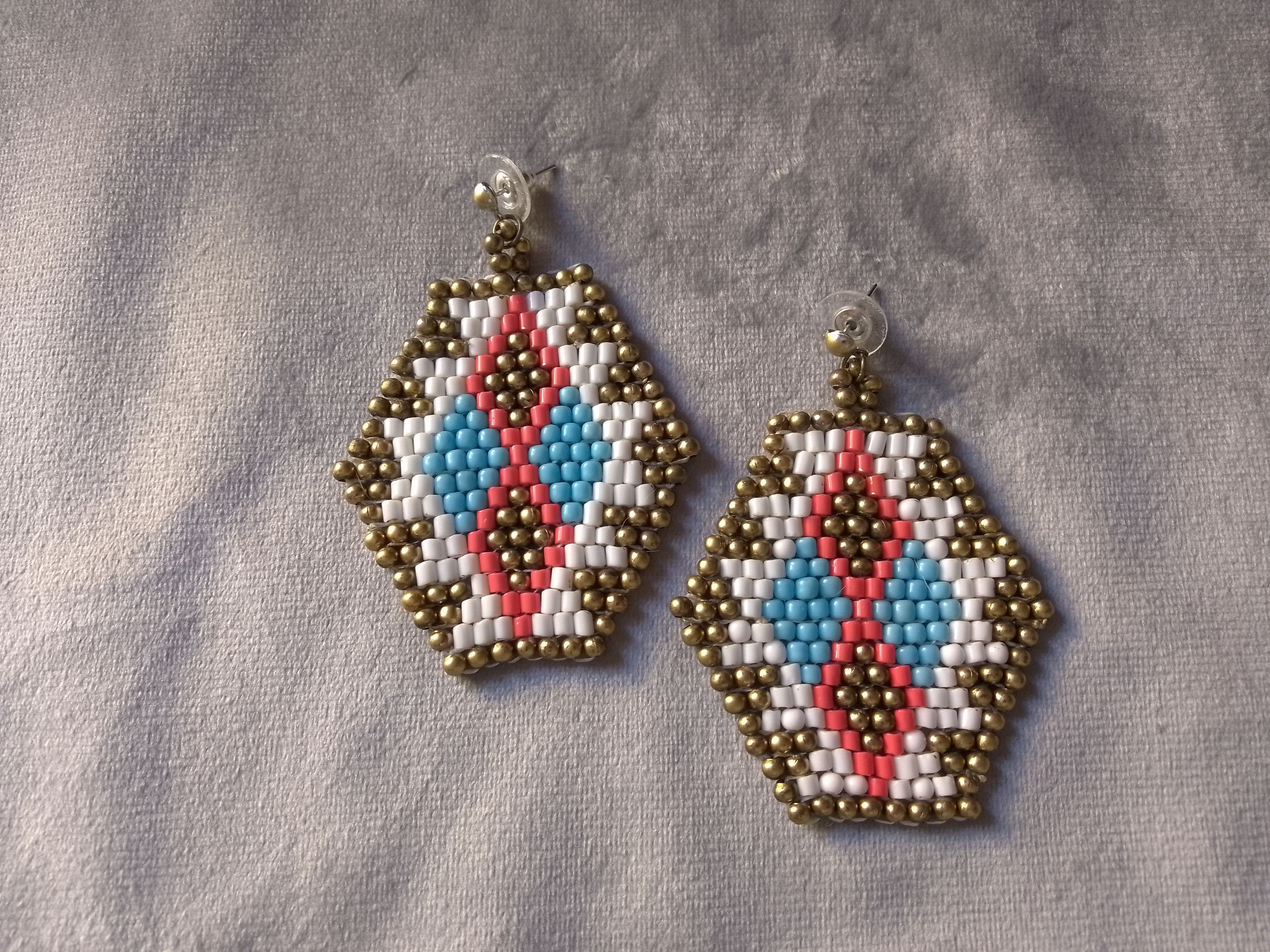 Handmade Earrings Ethnic Native Americans Geometrical Embroidered Size ONE SIZE - 4 Thumbnail