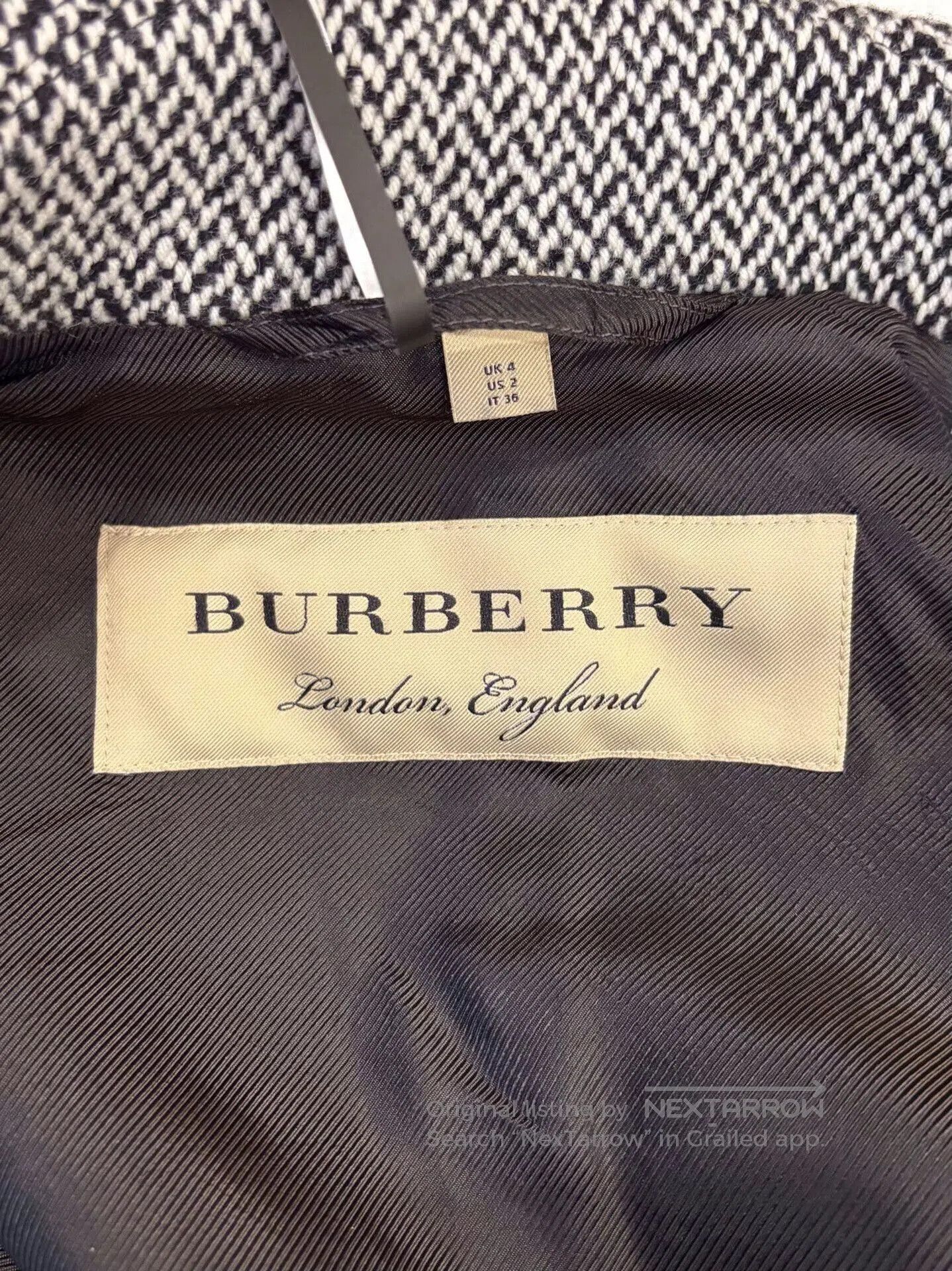 Burberry Burberry London Black White Houndstooth Wool Trench Coat. Size XXS / US 00 / IT 34 - 5 Thumbnail