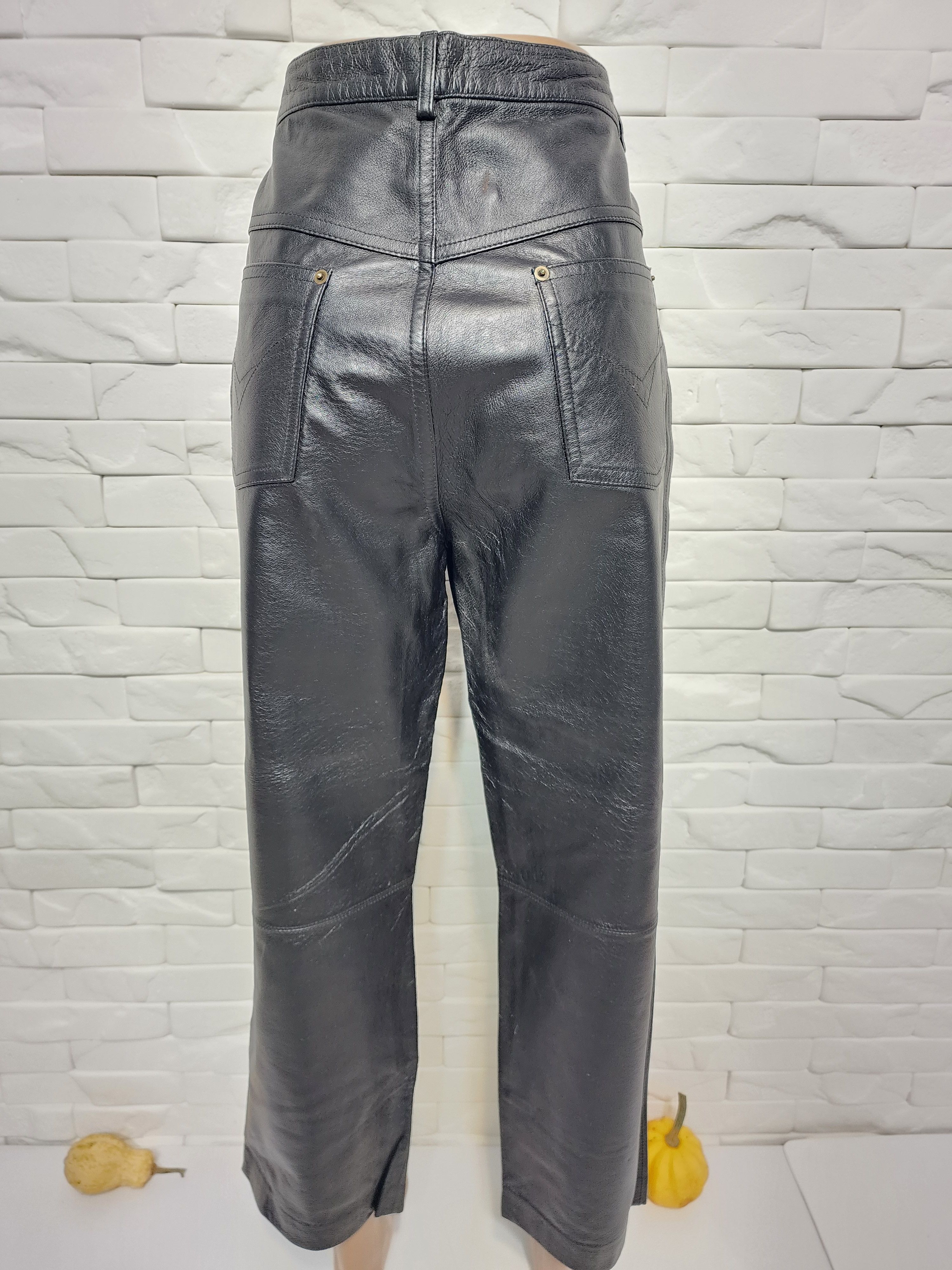 Genuine Leather Black Leather Pants: Elegant High Waist Trousers Size 30" / US 8 / IT 44 - 5 Thumbnail