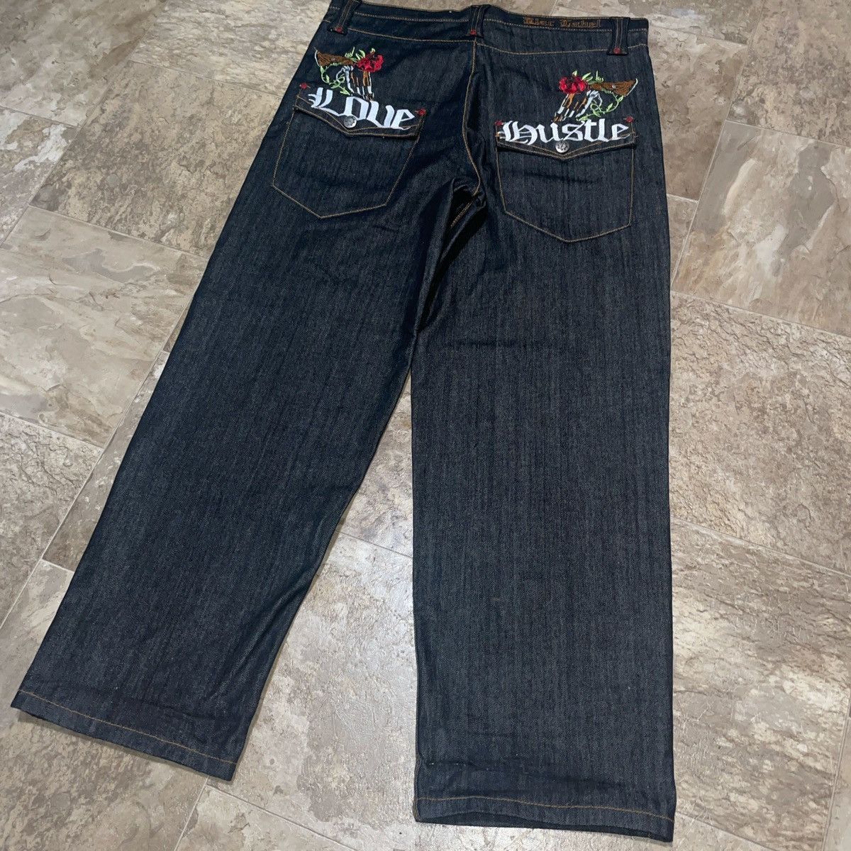 Black Label × JNCO × Vintage VTG Y2K black label baggy wodeleg Embroidered denim jeans Size US 40 / EU 56 - 1 Thumbnail