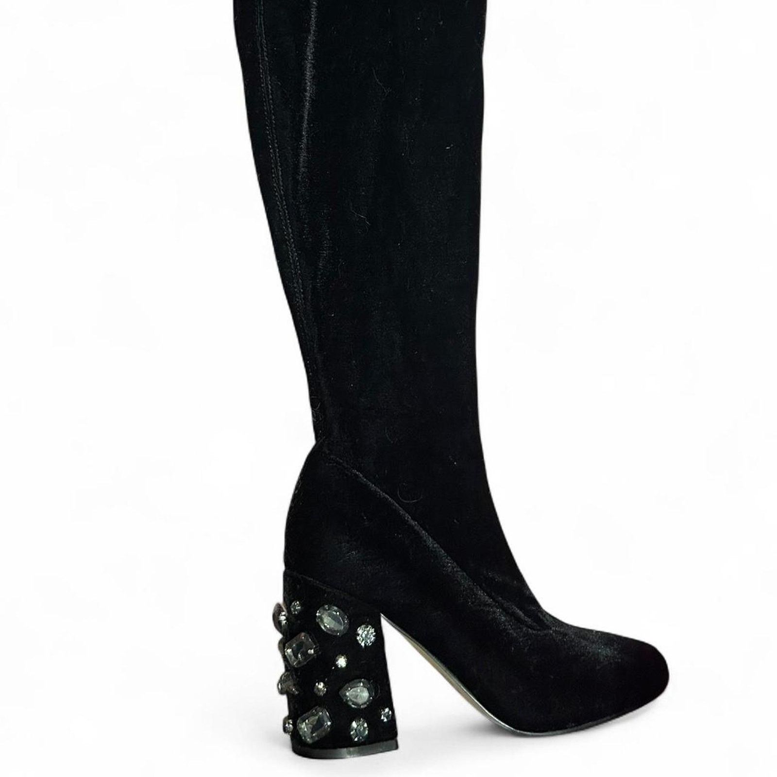 Other Black Velvet Rhinestone Boots Whimsygoth Glam Wednesday 6 Size US 6 / IT 36 - 1 Thumbnail
