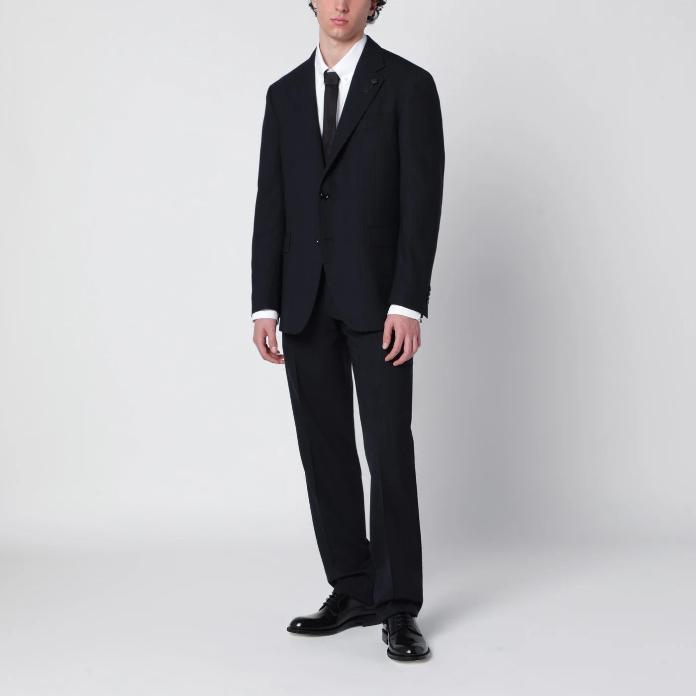 Lardini o1d2blof0526 Pinstripe Wool Single-breasted Suits Navy Blue Size US L / EU 52-54 / 3 - 2 Thumbnail