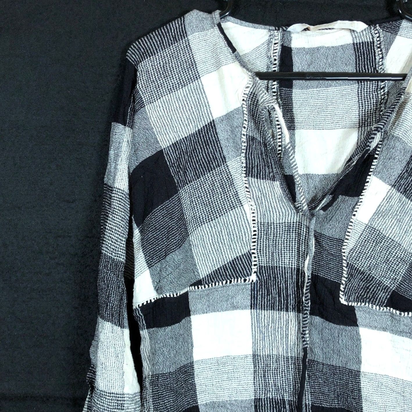 Zara Zara Womens Dress Black White Check V Neck Mini Tassels Long Sleeve Small Size S / US 4 / IT 40 - 4 Thumbnail