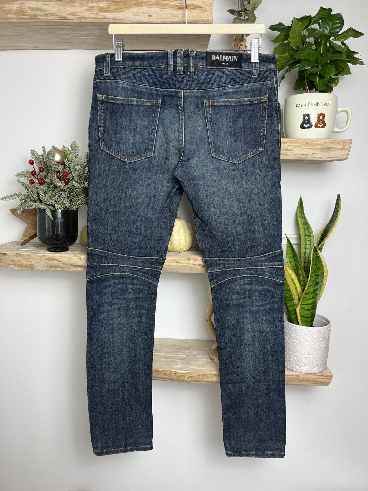 Balmain Iconic Balmain Moto Biker jeans decarnin indigo washed Size US 31 - 2 Thumbnail