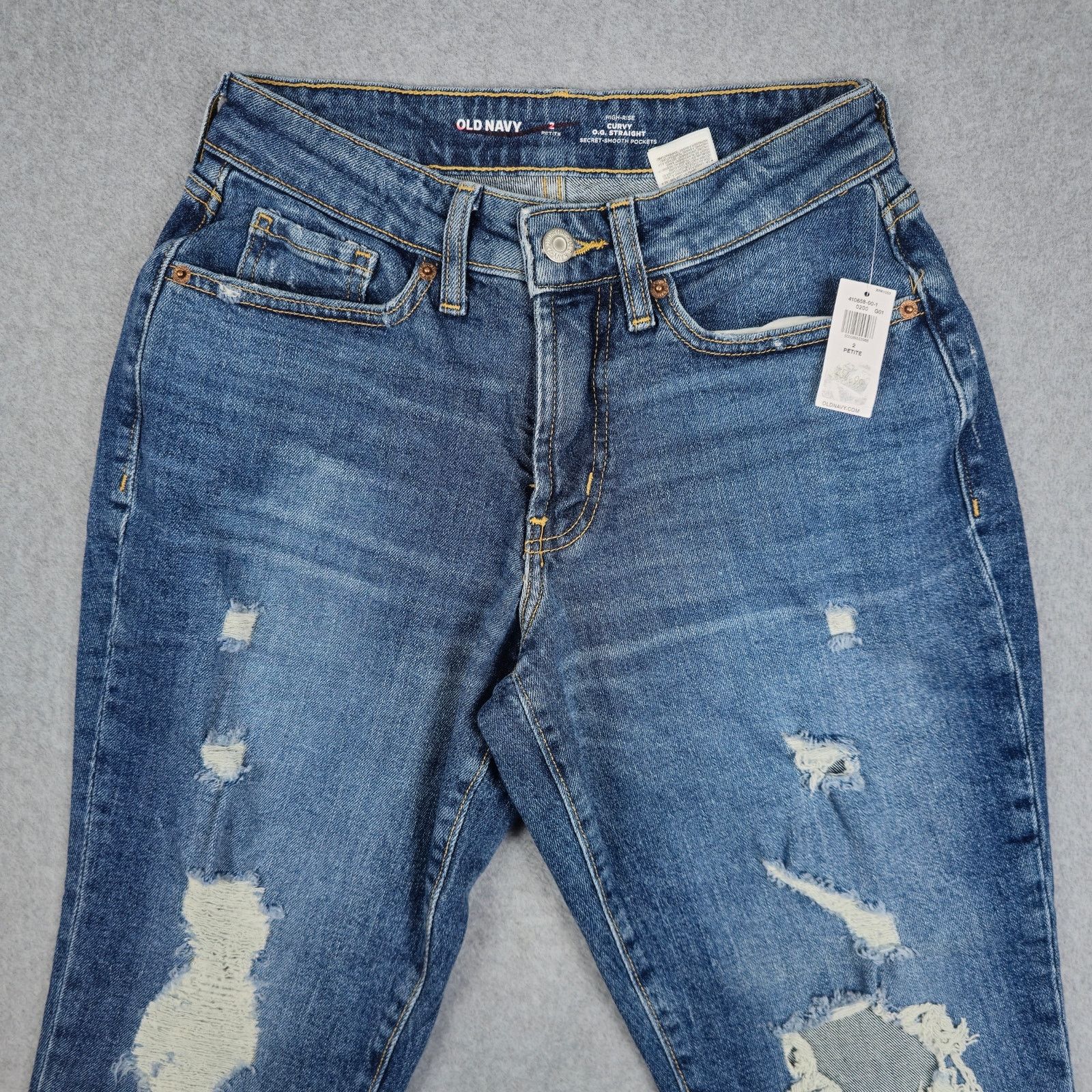 Old Navy Old Navy 2P Curvy OG Straight Distressed Jeans Raw Hem Size 26" / US 2 / IT 38 - 5 Thumbnail
