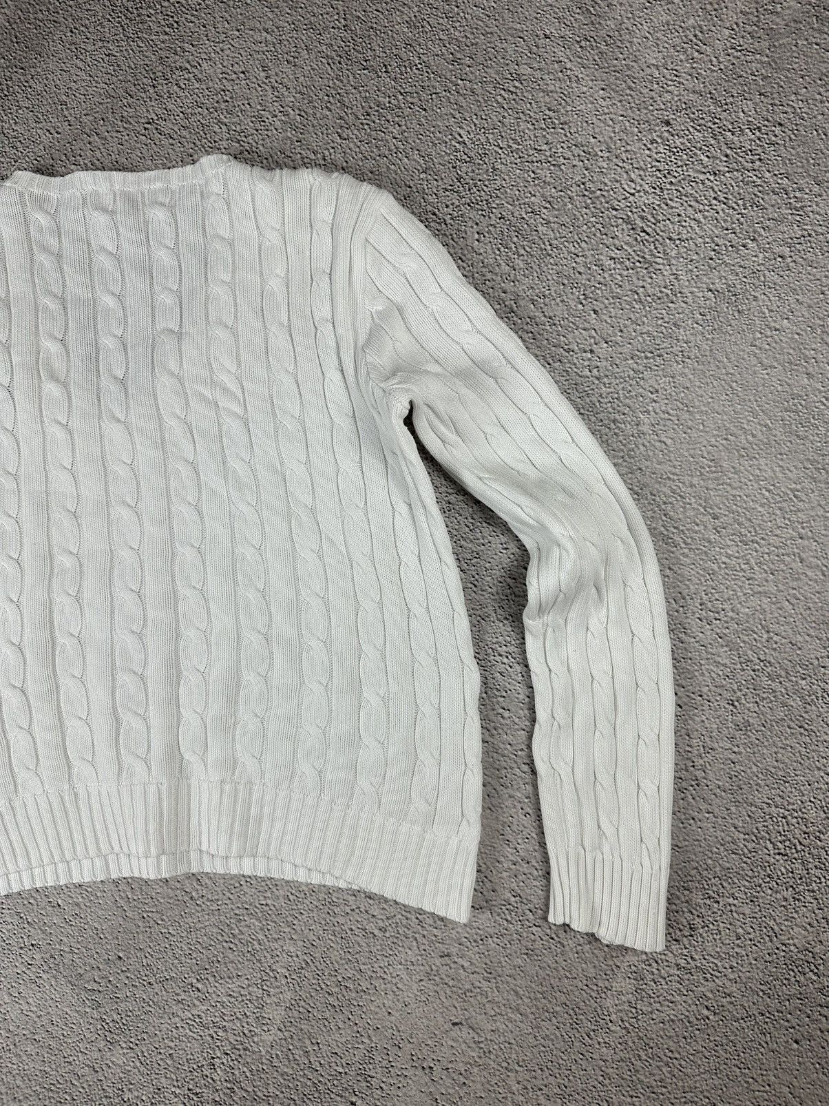 Polo Ralph Lauren Polo Ralph Lauren Cable Knit V-Neck Sweater White Striped Size L / US 10 / IT 46 - 9 Thumbnail