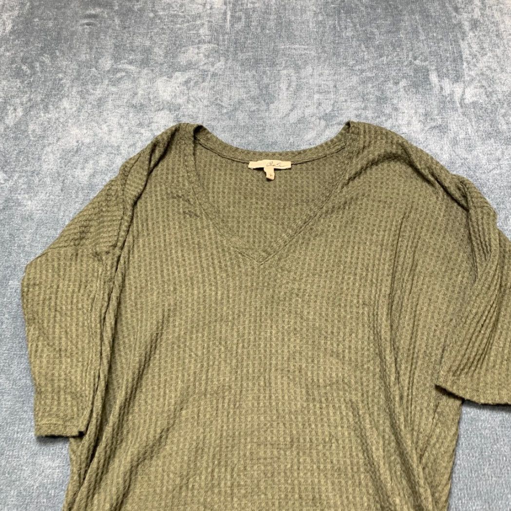 Express Express Top Womens S Olive Green Stretch Waffle Knit V Neck Round Hem Size S / US 4 / IT 40 - 4 Thumbnail