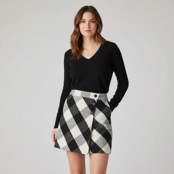Loft LOFT Plaid Black and White Women's Mini Skirt Size 27" / US 4 / IT 40 - 1 Thumbnail