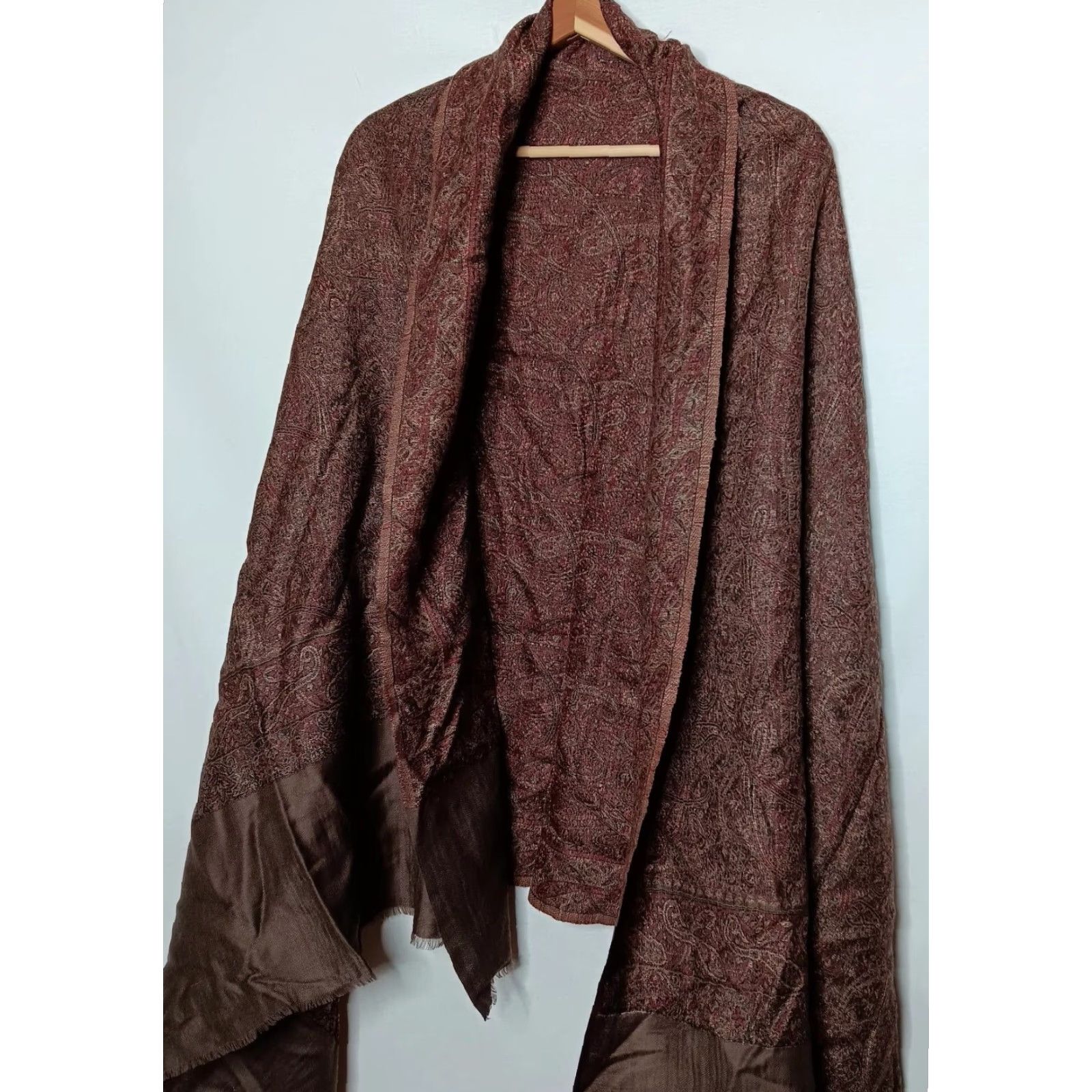 Vintage VINTAGE Valerie Stevens Wool Scarf Shawl Women's Fall Winter Brown Maroon Paisley Fringe 82x37.5 Inches Size ONE SIZE - 2 Thumbnail