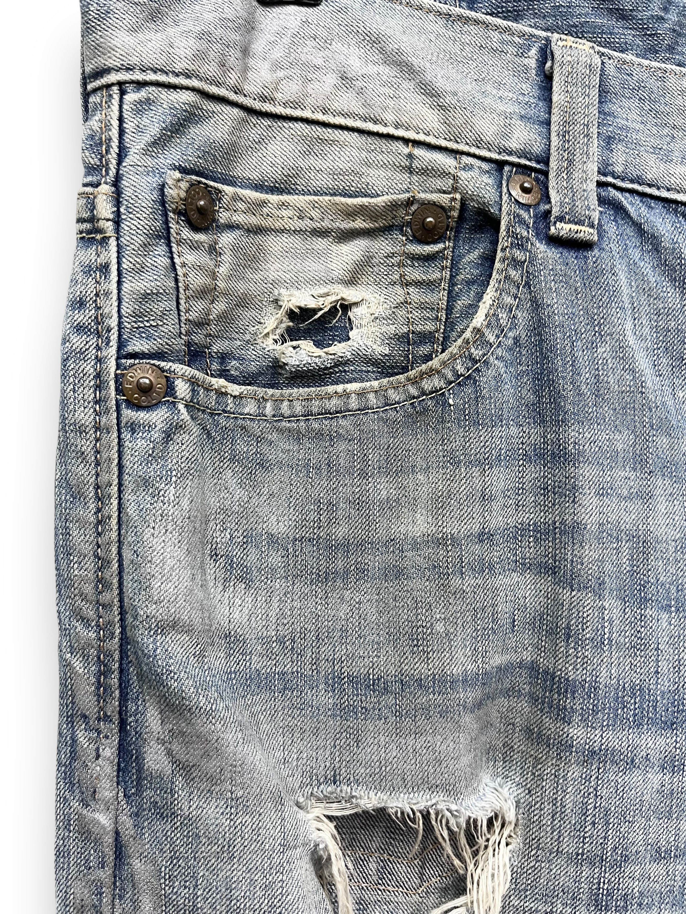 Edwin FYE🔥EDWIN BLUE TRIP Ripped Thrashed Blow Out Flared Denim Size US 31 - 11 Thumbnail