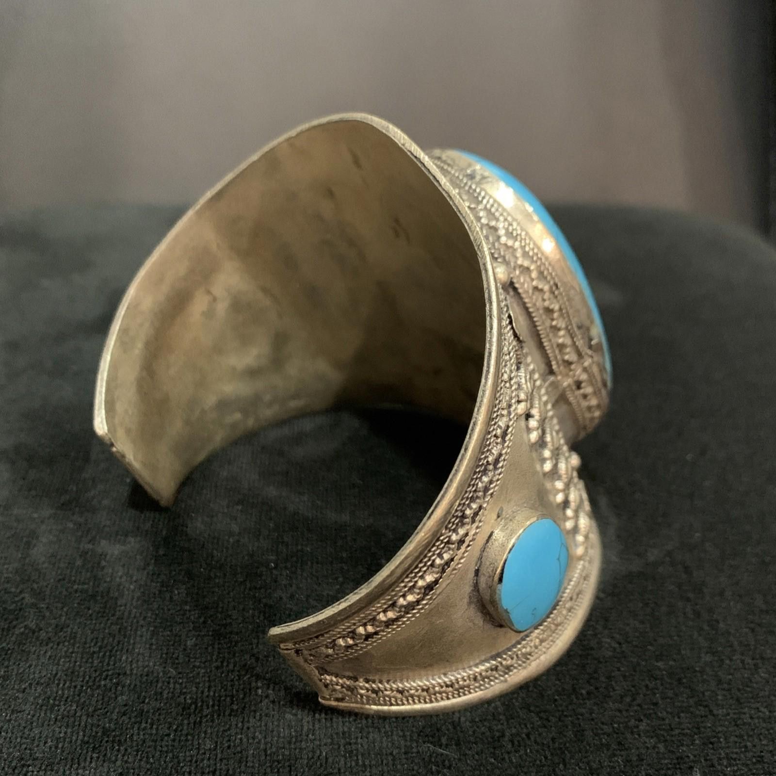 Other Vintage Afghani Silver Handmade Adjustable Bangle Turquoise Size ONE SIZE - 6 Thumbnail