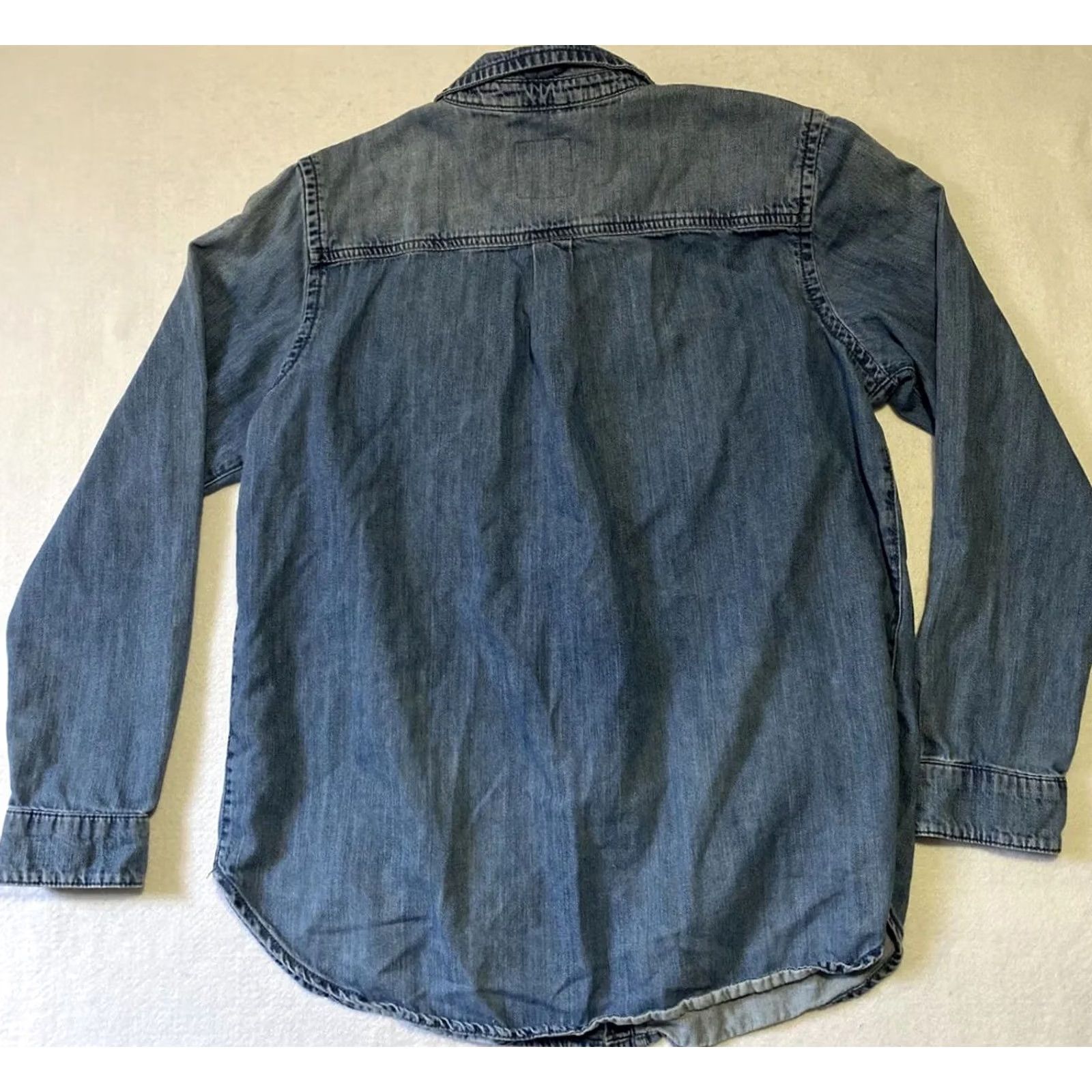 NEXT VINTAGE? NEXT Lightweight Denim Shirt Blouse Women’s 16 Blue Jeans Button Front Collar Plus Size Womens Size XXL / US 16-18 / IT 52-54 - 7 Thumbnail