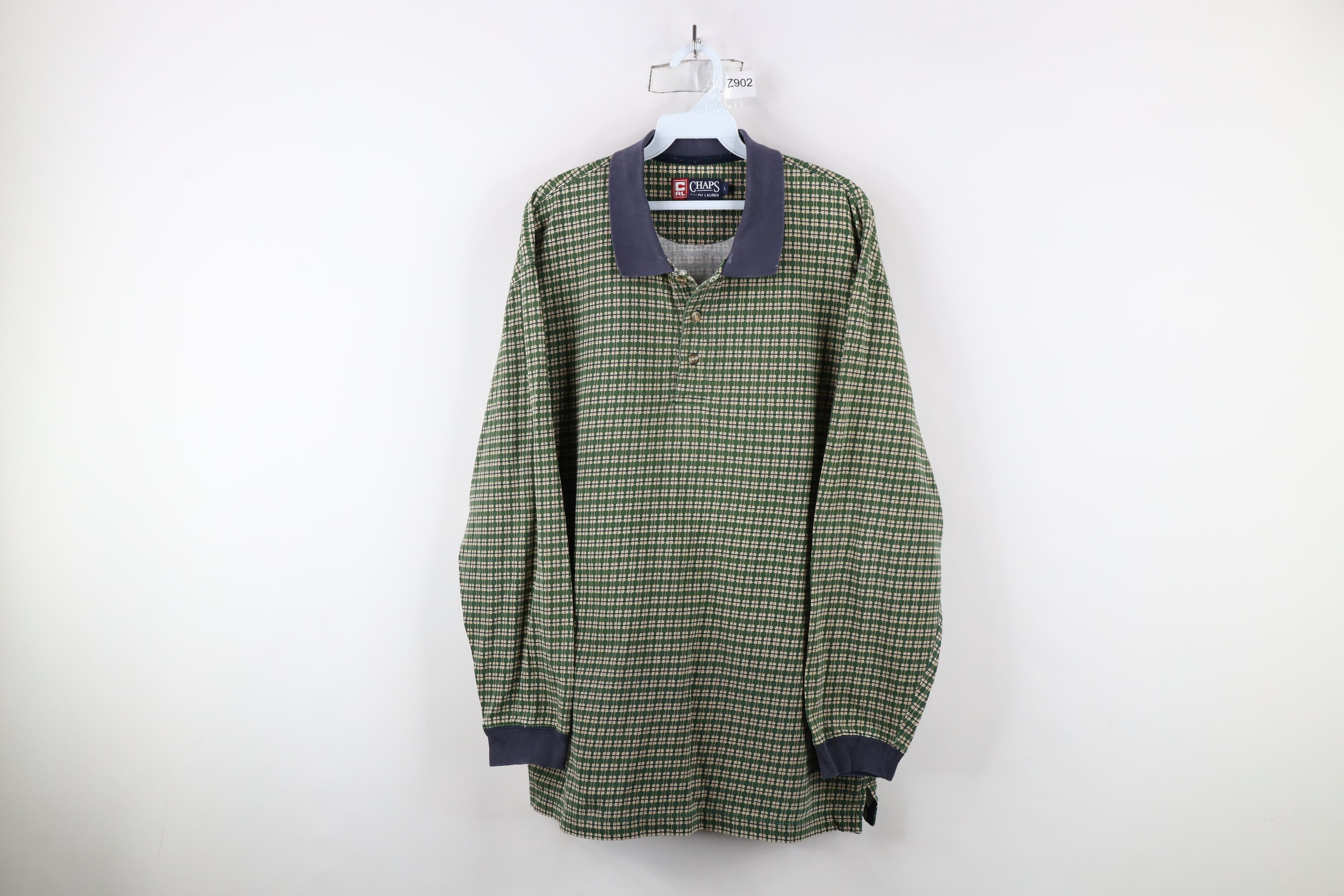 Ralph Lauren × Vintage Vintage 90s Chaps Ralph Lauren Geometric Long Sleeve Polo Size US L / EU 52-54 / 3 - 1 Thumbnail