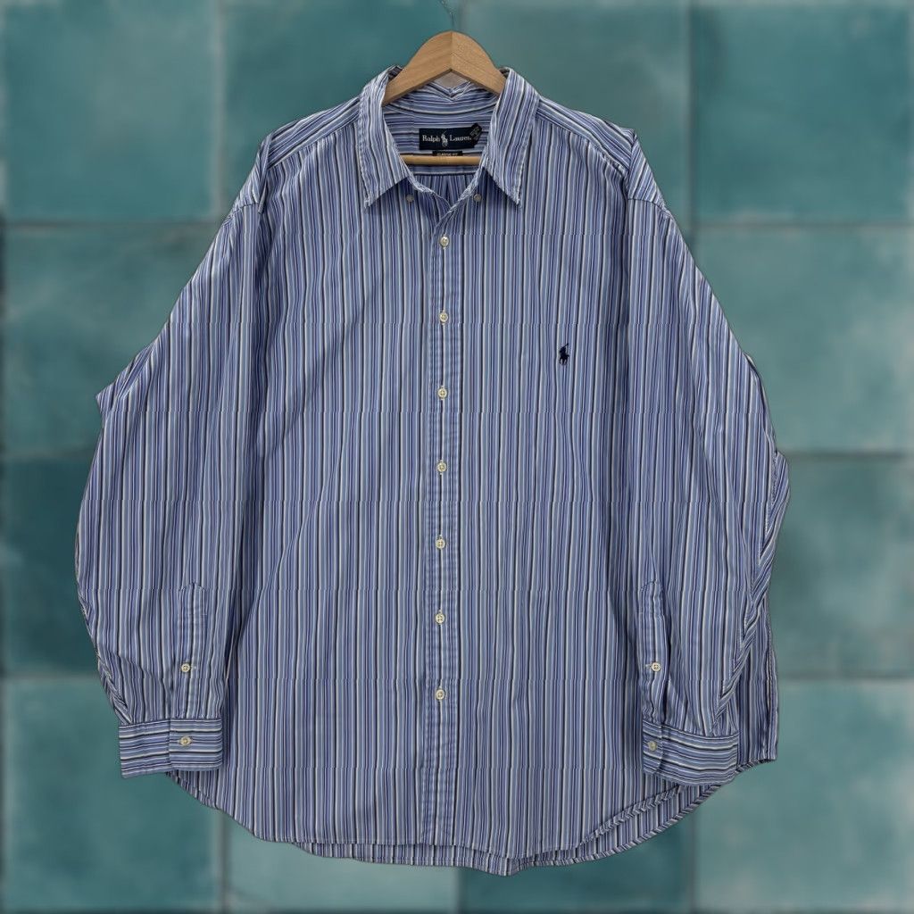 Ralph Lauren Ralph Lauren Shirt Mens Big 3X Blue Stripe Long Sleeve Button Down Classic Pony Shirt Size US XXL / EU 58 / 5 - 1 Thumbnail