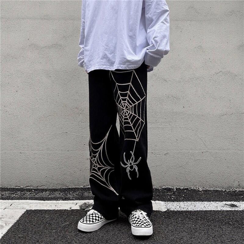 Jean Embroidery Spider Web Straight Casual Jeans Size US 30 / EU 46 - 9 Thumbnail