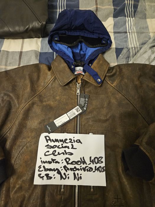 Supreme Stone Island X Supreme distressed LEATHER Bomber Brown