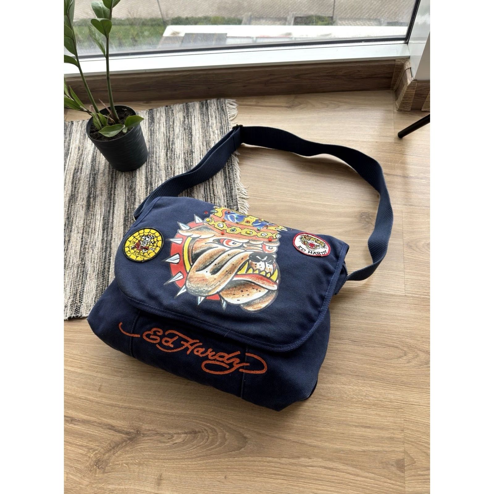 Ed Hardy VINTAGE Ed Hardy By Christian Audigier Shoulder Crossbody Sling Bag Men Medium Blue 90s Army Retro Streetwear Japanesebrand Crossbody Bag Size ONE SIZE - 2 Thumbnail