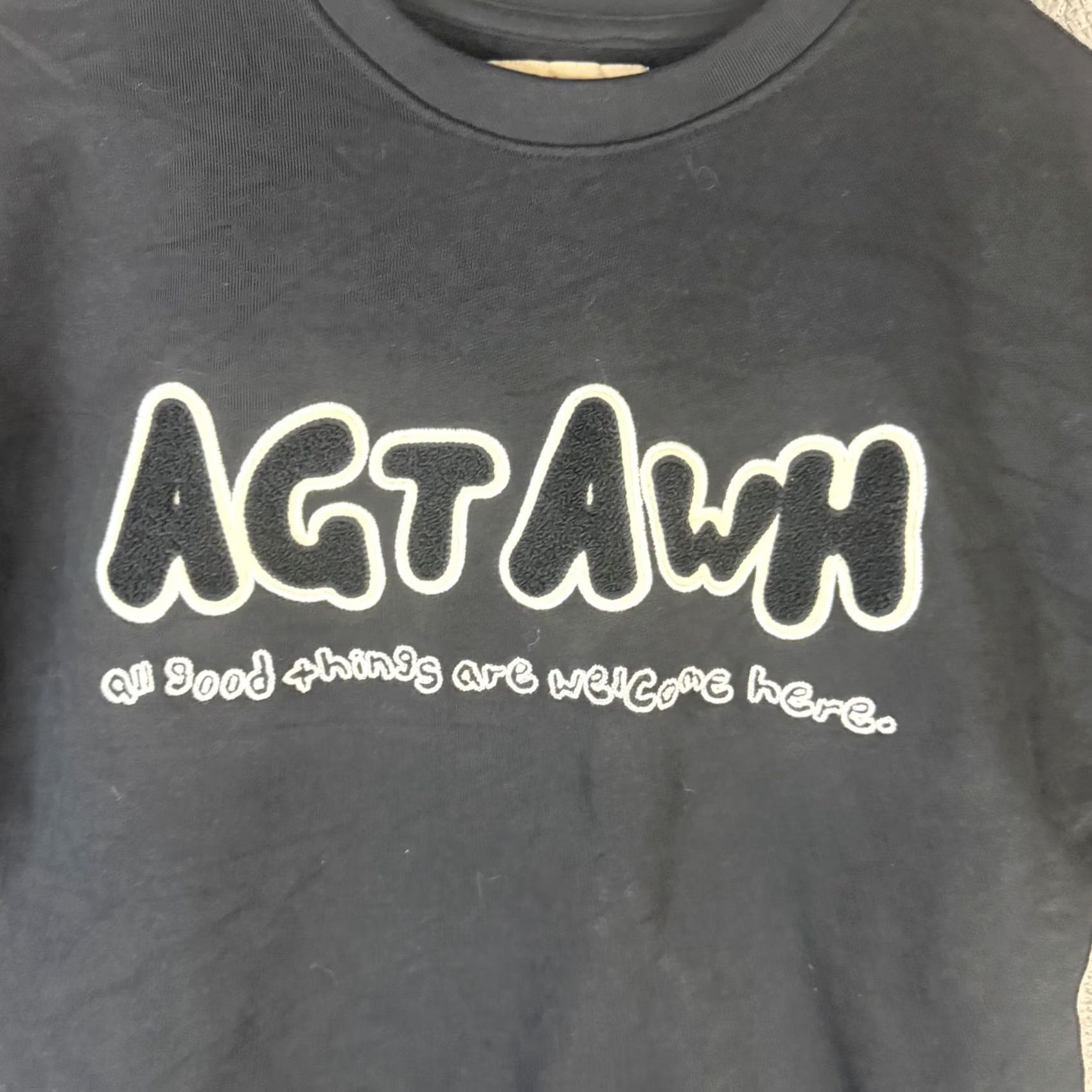 Vintage AGTAWH Sweatshirt Mens Medium Black Fleece Crewneck Pullover Chenille Logo Graphic Print Embroidered Accent Size US M / EU 48-50 / 2 - 6 Thumbnail